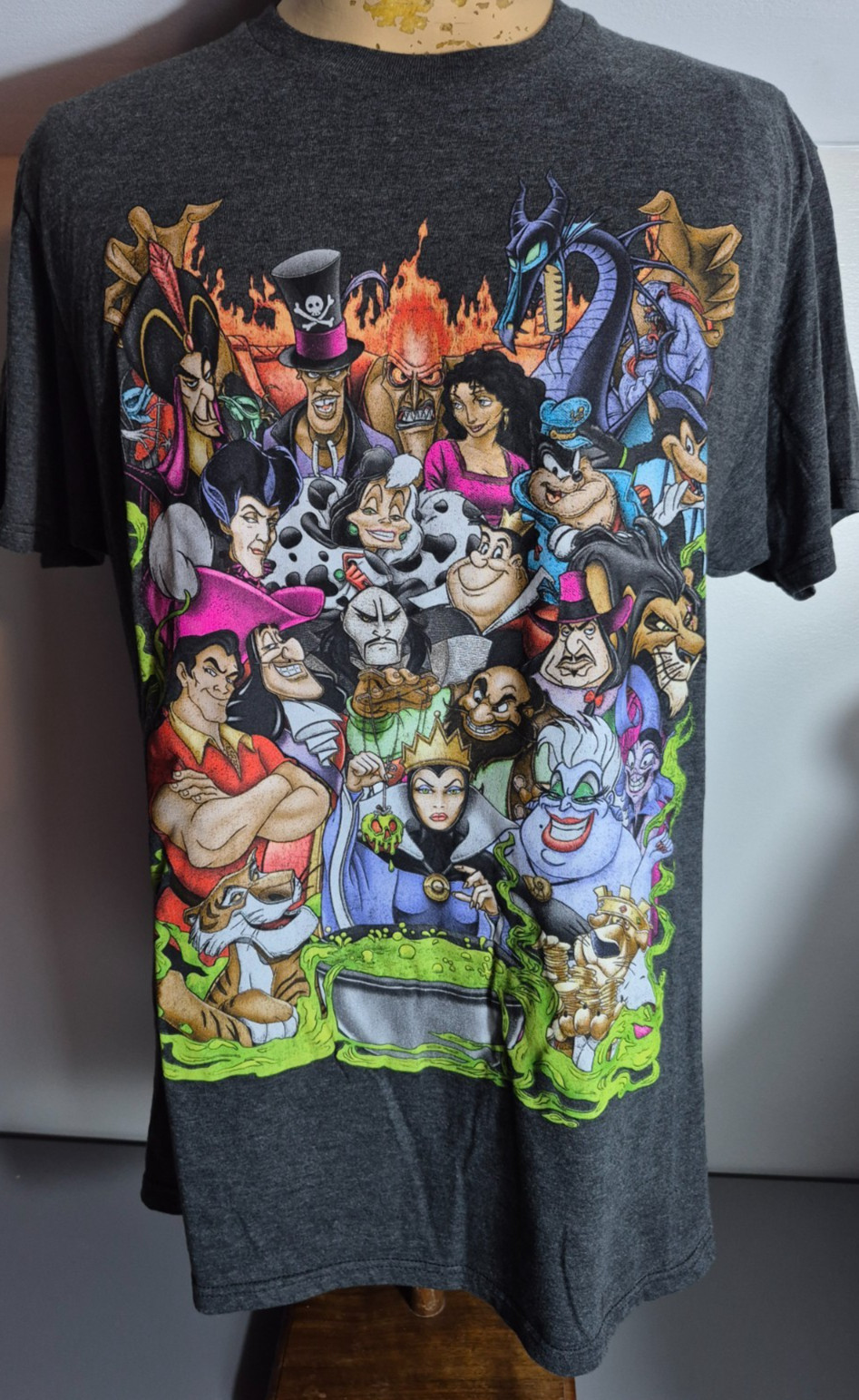 Disney World Villains Unisex Adult Large T-Shirt Gray Graphic Print WDW
