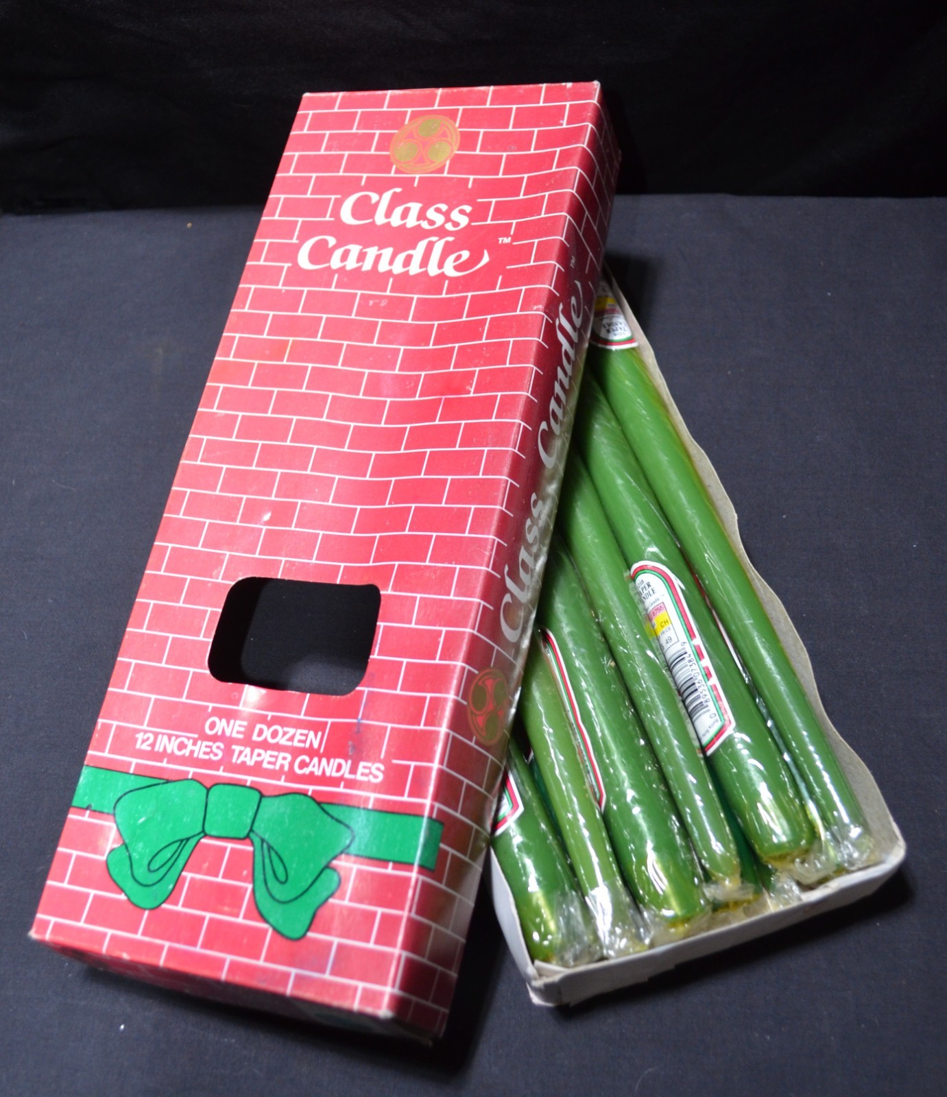 12 Vintage Class Candle Green 12” Taper Candles Assorted Shades Christmas NOS