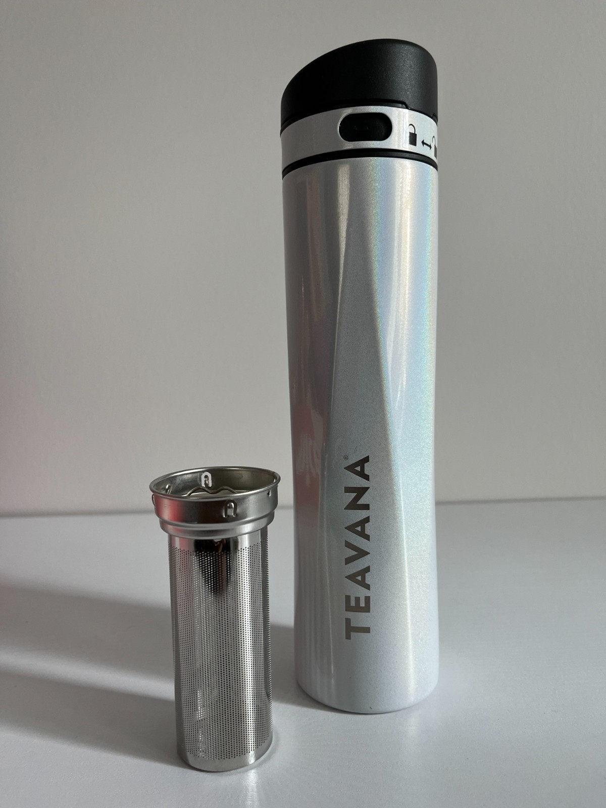 Teavana Starbucks Ramsey Shiny White Stainless Steel Tumbler Infuser Basket 16oz