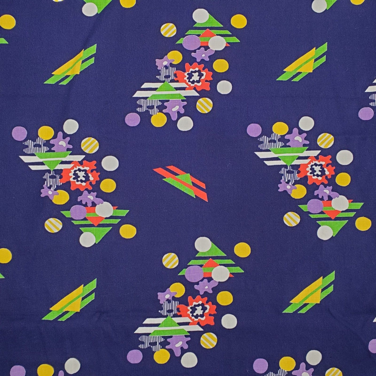 Vintage 70s 80s Abstract Fabric 1 Yard Crantex Navy Blue Multicolor