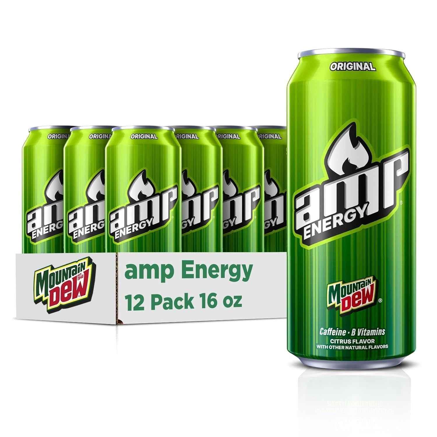 Mtn Dew AMP Energy, Original, Energy Drink with Caffeine, B Vitamins, 16 fl oz c