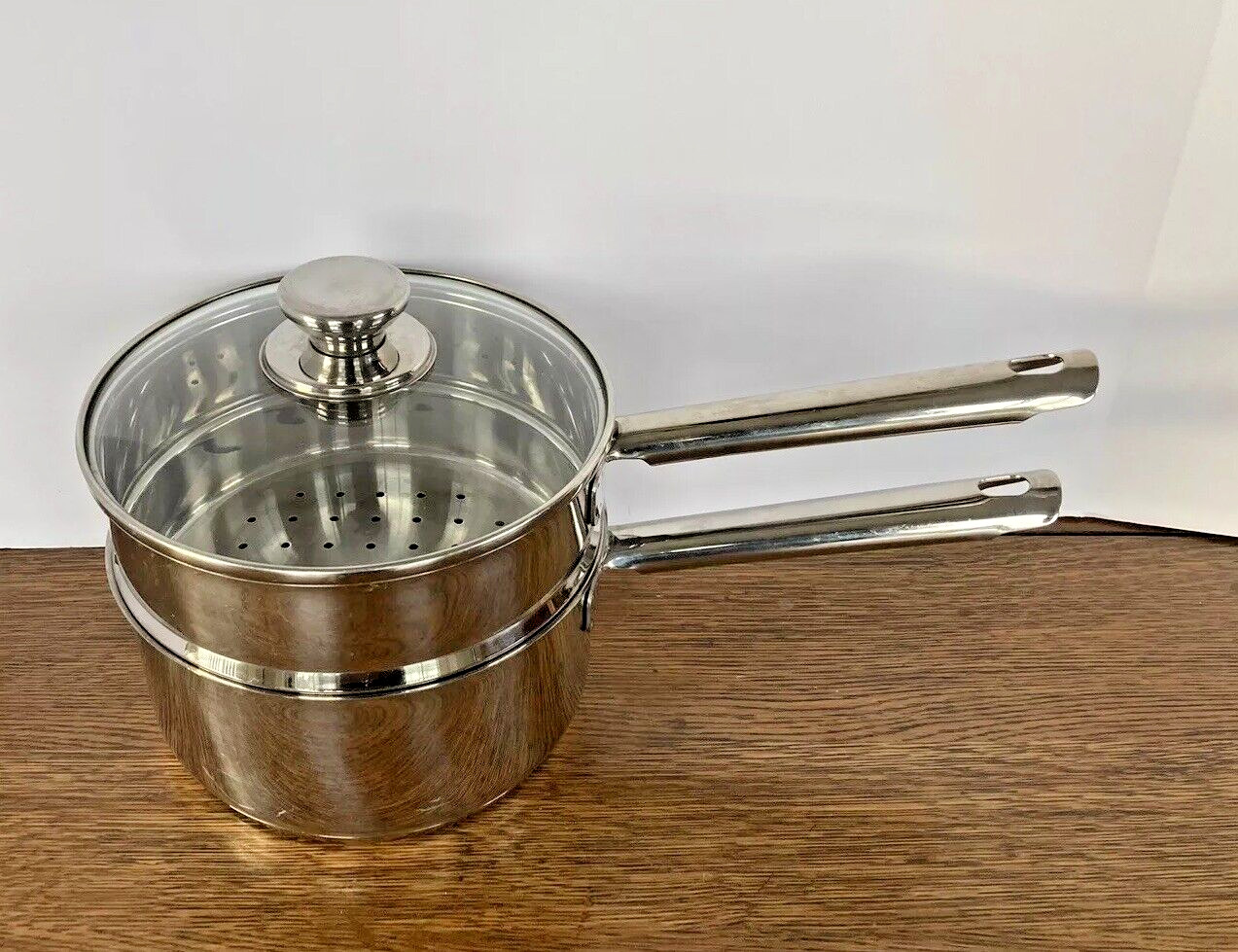 VINTAGE Olive & Thyme Stainless Steel 2 Qt. Double Boiler w/ Glass Lid EUC