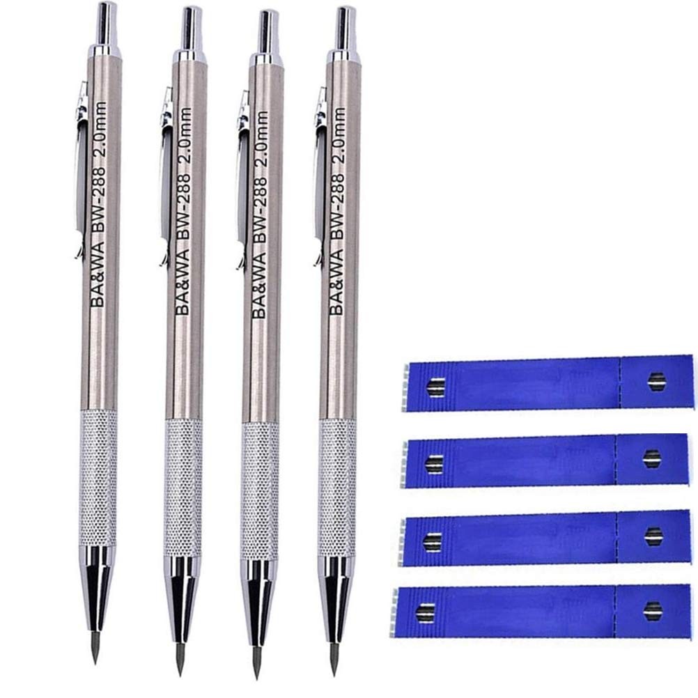 Warmshine 4 Pack 2.0 mm Lead Holder Metal 1 Count (Pack of 4), Silver