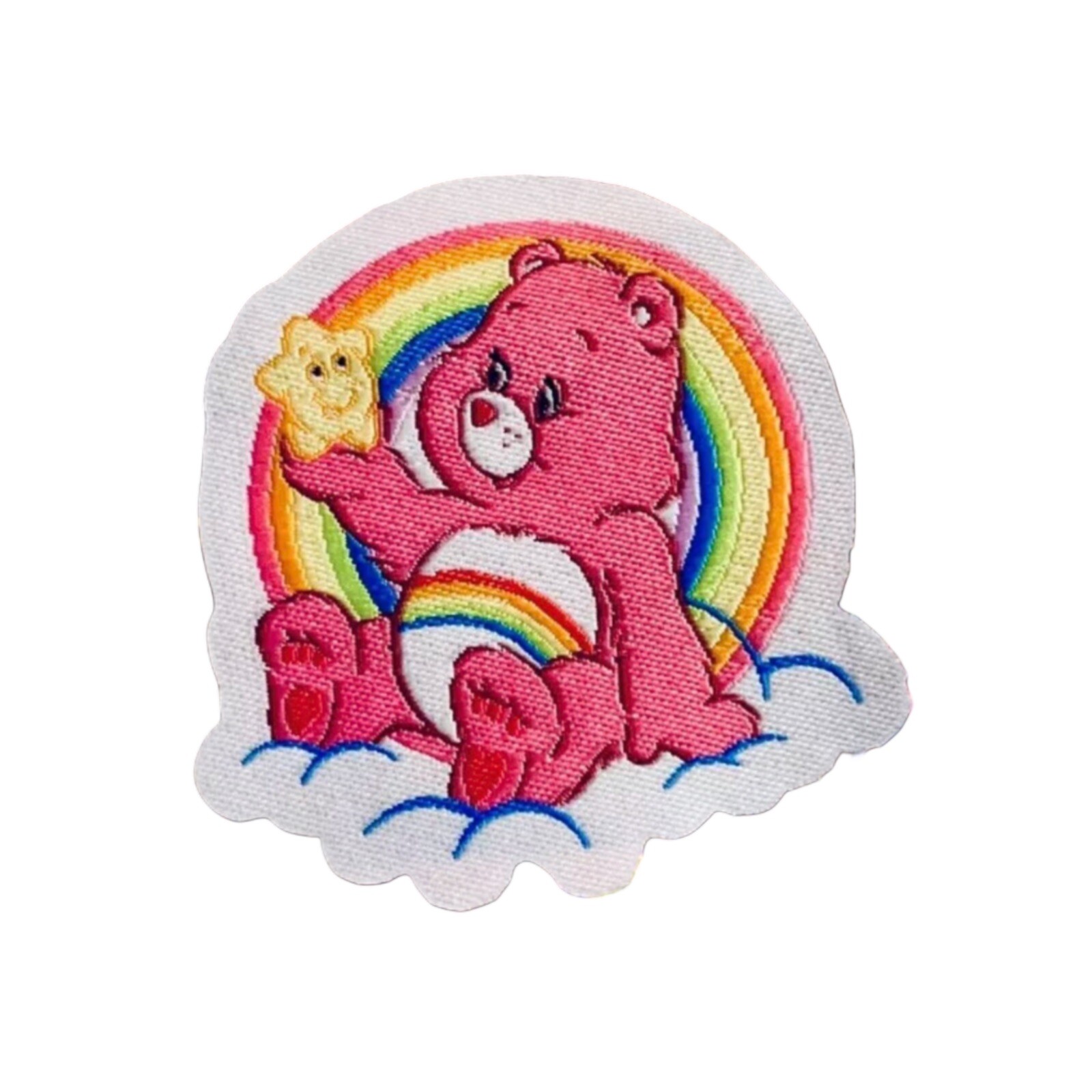 Care Bears Iron On Patch 2” Cheer Bear On Cloud Star & Rainbow US SELLER