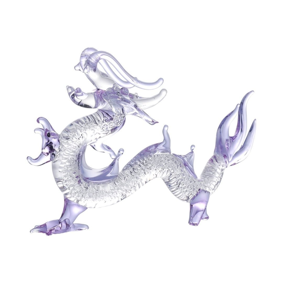 Purple Crystal Dragon Figurine Collectible Hand Blown Glass Animal Ornament