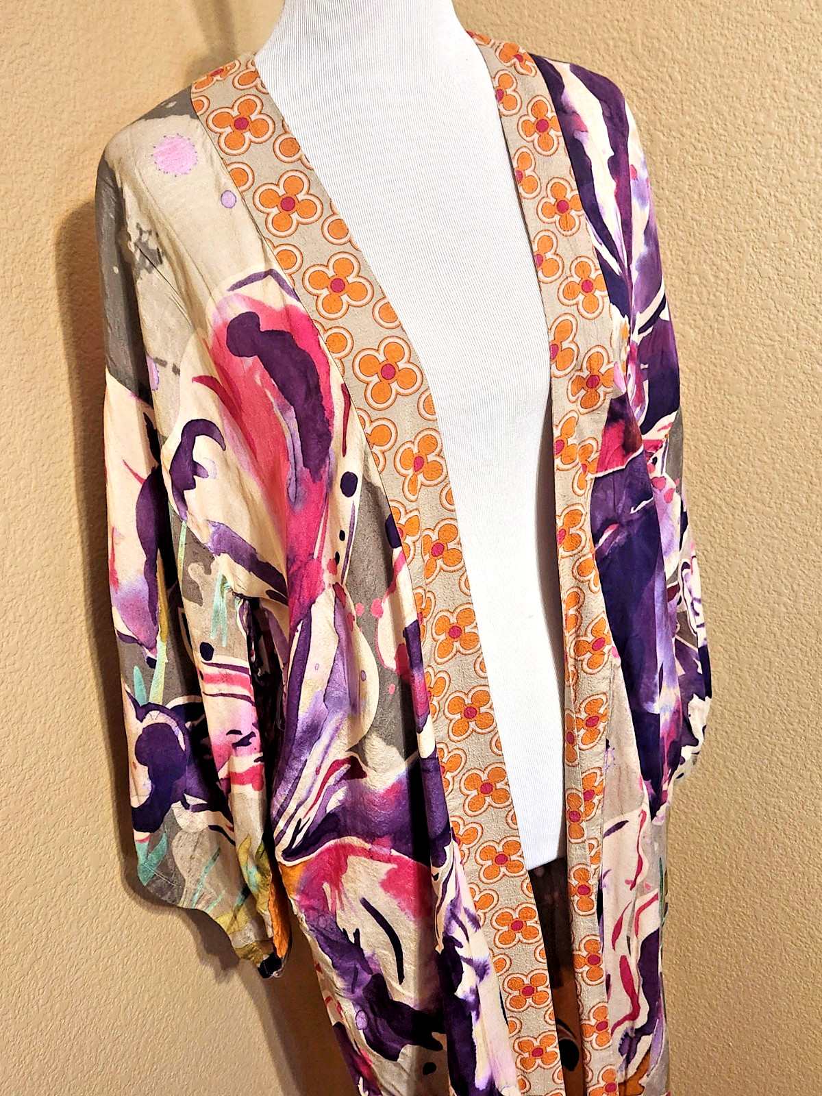 POWDER Full-Length Lightweight BOHO Floral KIMONO DUSTER COAT/Jacket M/L