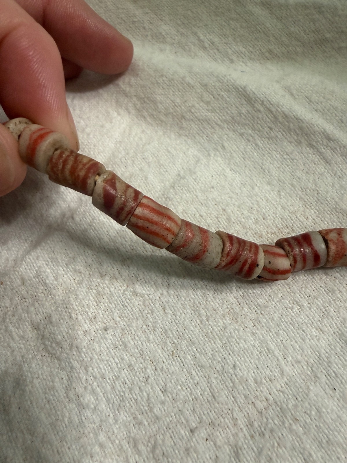 Vintage African Trade Beads Red Striped Skunk Glass Bead Strand Tribal Handmade