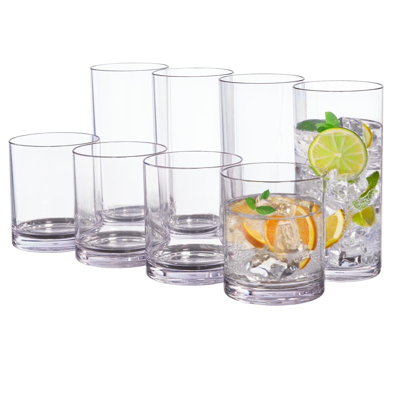 Us Acrylic Classic Clear Plastic Reusable Drinking Glasses Set Of 8 12Oz Rocks