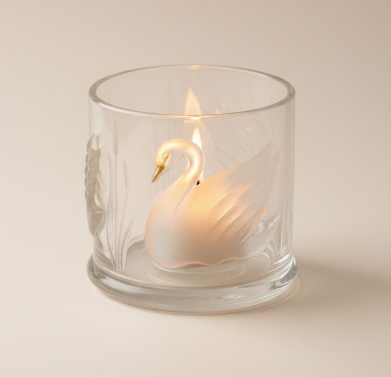 Gloria Vanderbilt Swan Candle Holder Teleflora Glass Signed 3.5″ Votive