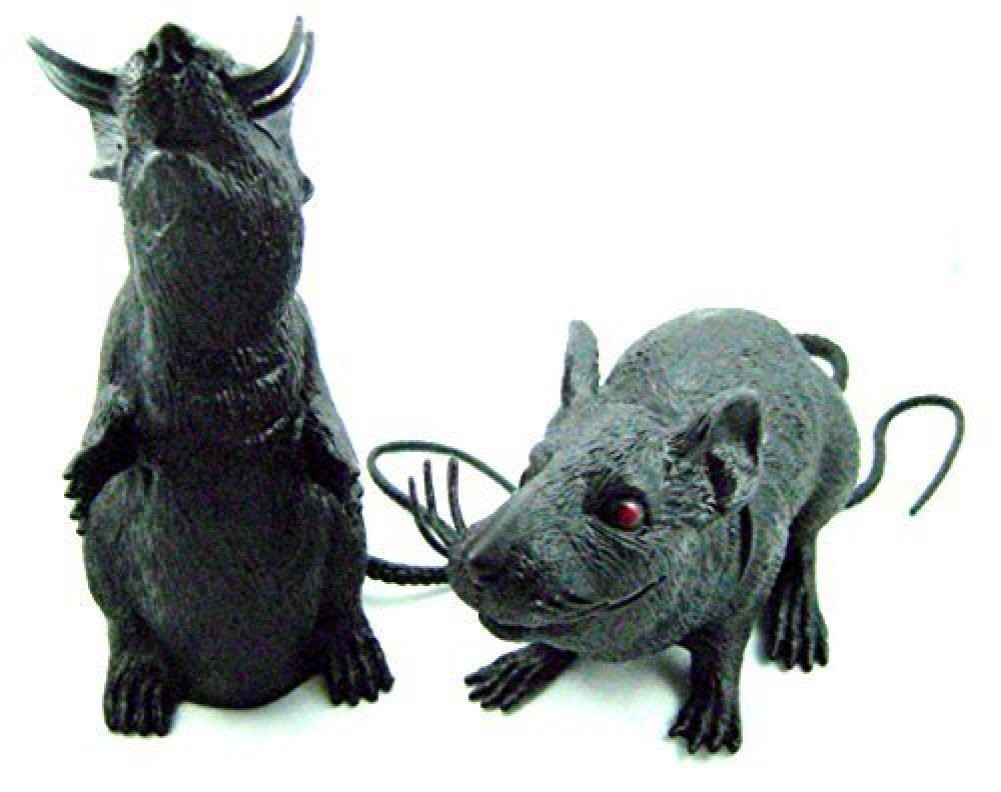 Graveyard Rat Spooky Halloween Plastic Squeaking Rats 8-9 Inches Tall