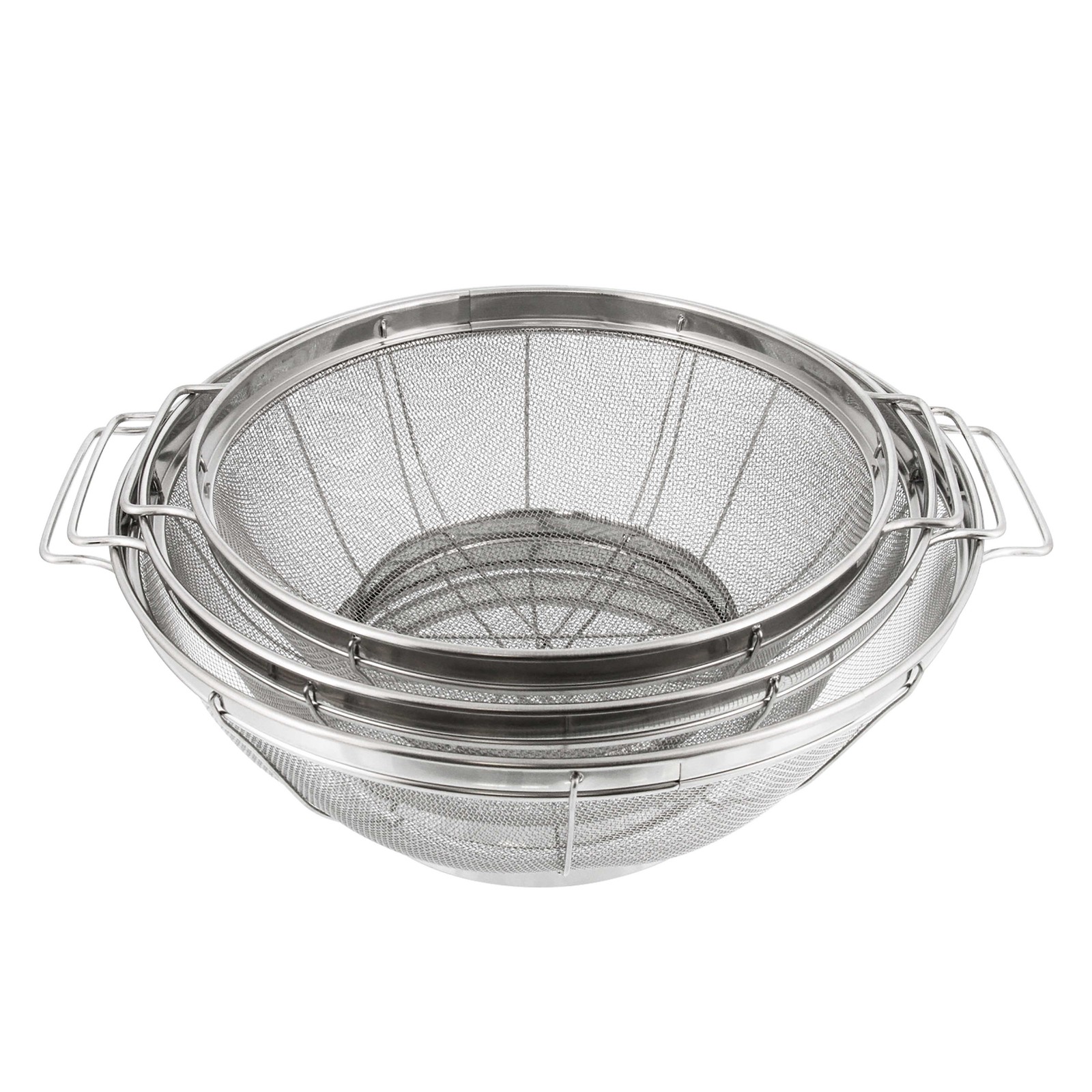 U.S. Kitchen 3pc Colander Set, Stainless Steel Mesh Strainer Net Baskets 3 4 5qt