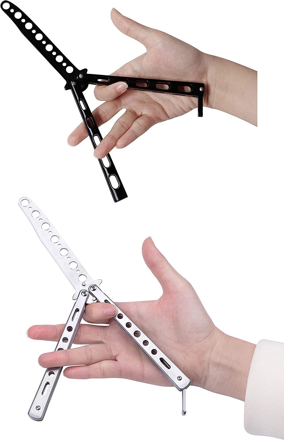 Butterfly Trainer Knife Practice Balisong Dull Training Tool Metal Black Silver