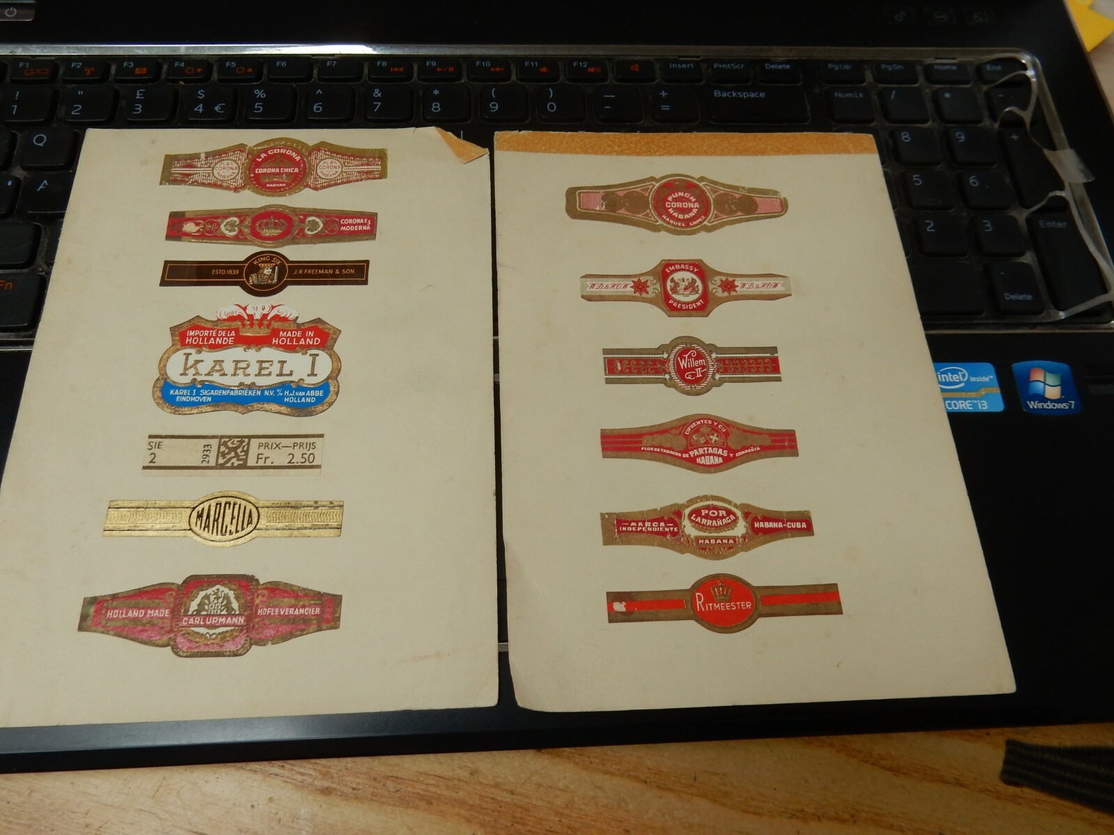 CIGAR LABELS SMALL PART COLLECTION TWO PAGES EACH LABEL ABOUT 6 X 1 CM