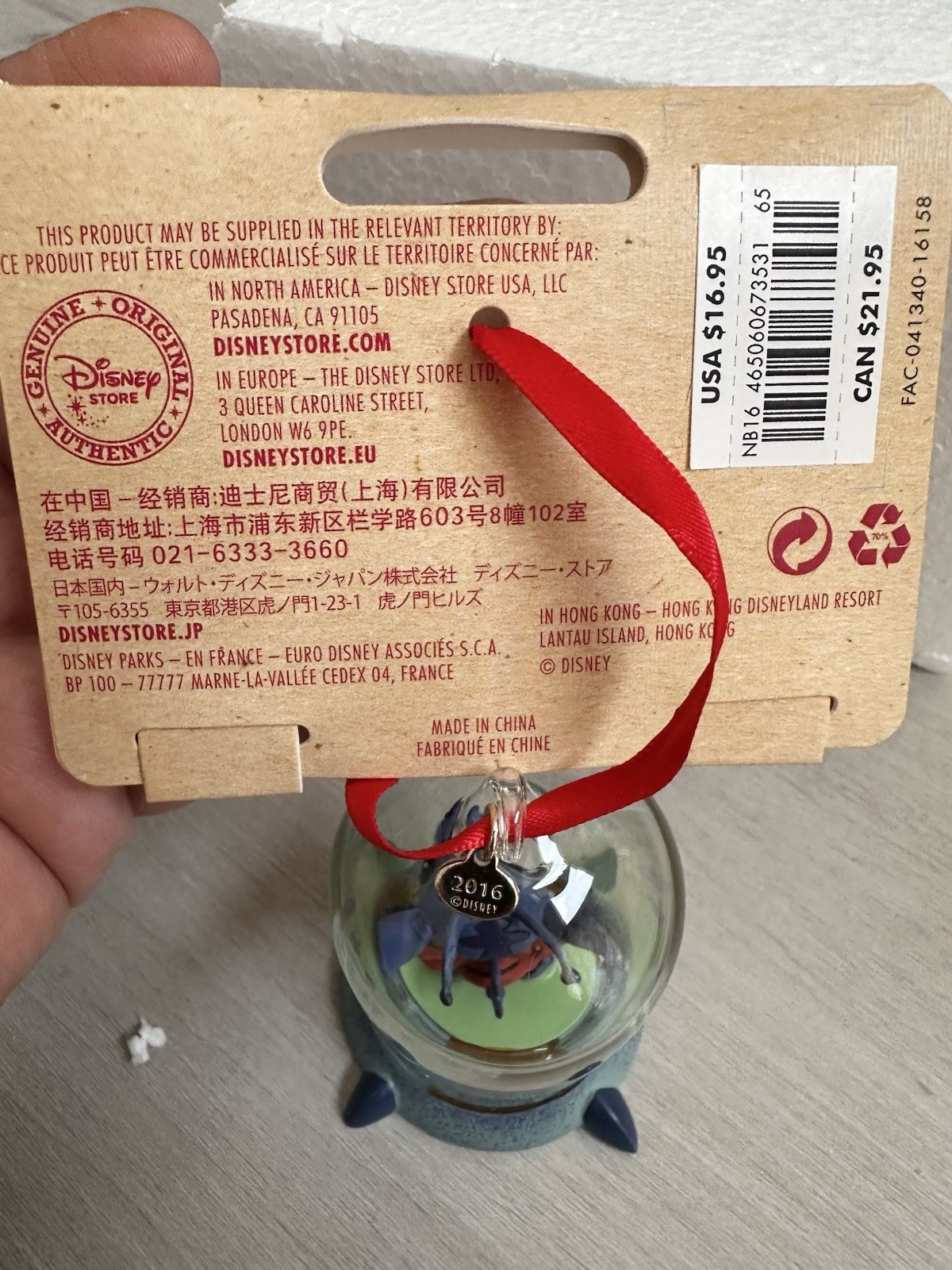 2016 Disney Store Stitch Experiment 626 Glass Dome Sketchbook Ornament