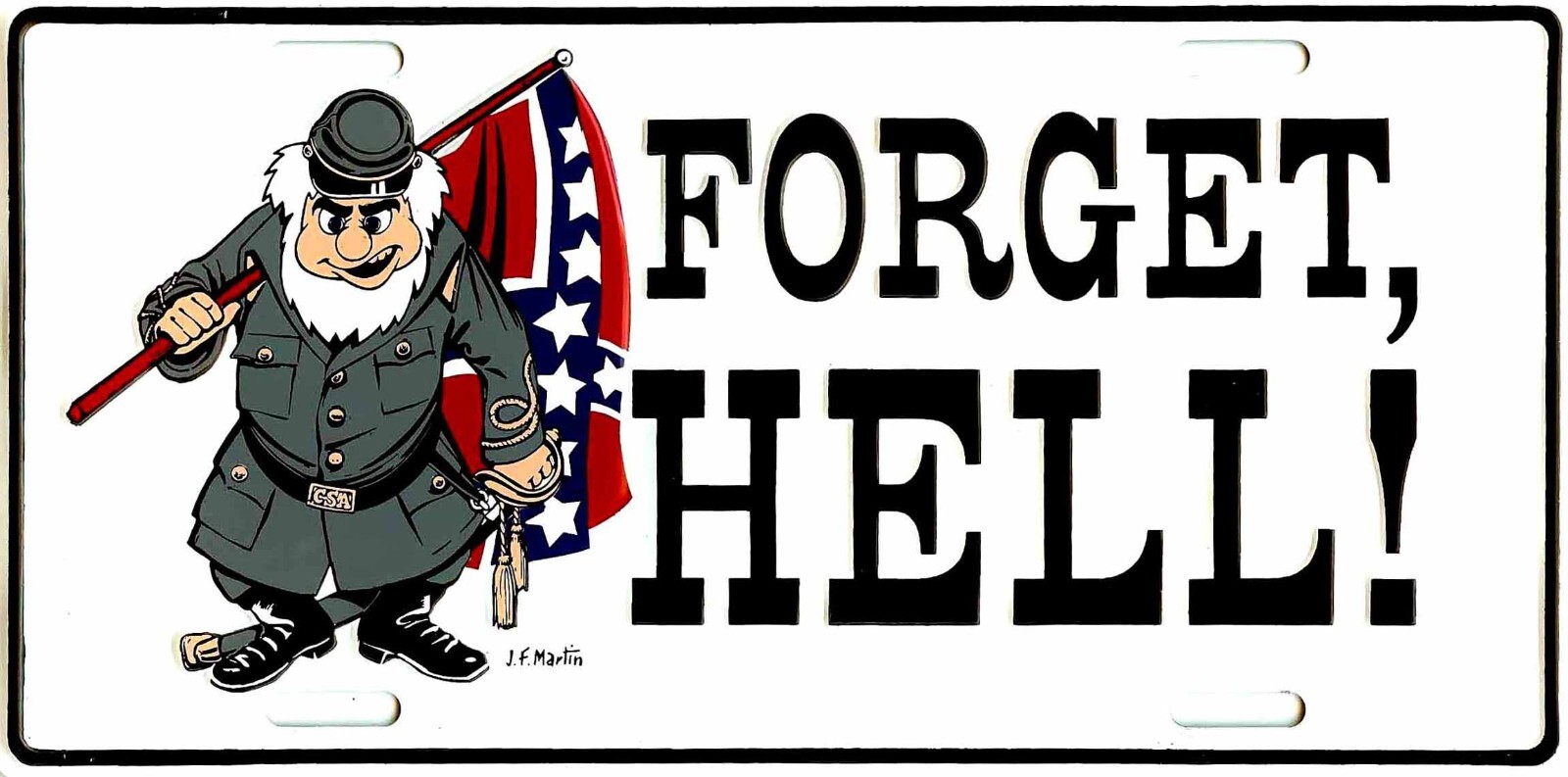 Vintage Dixie Forget Hell license plate novelty tag embossed Aluminum Old Stock