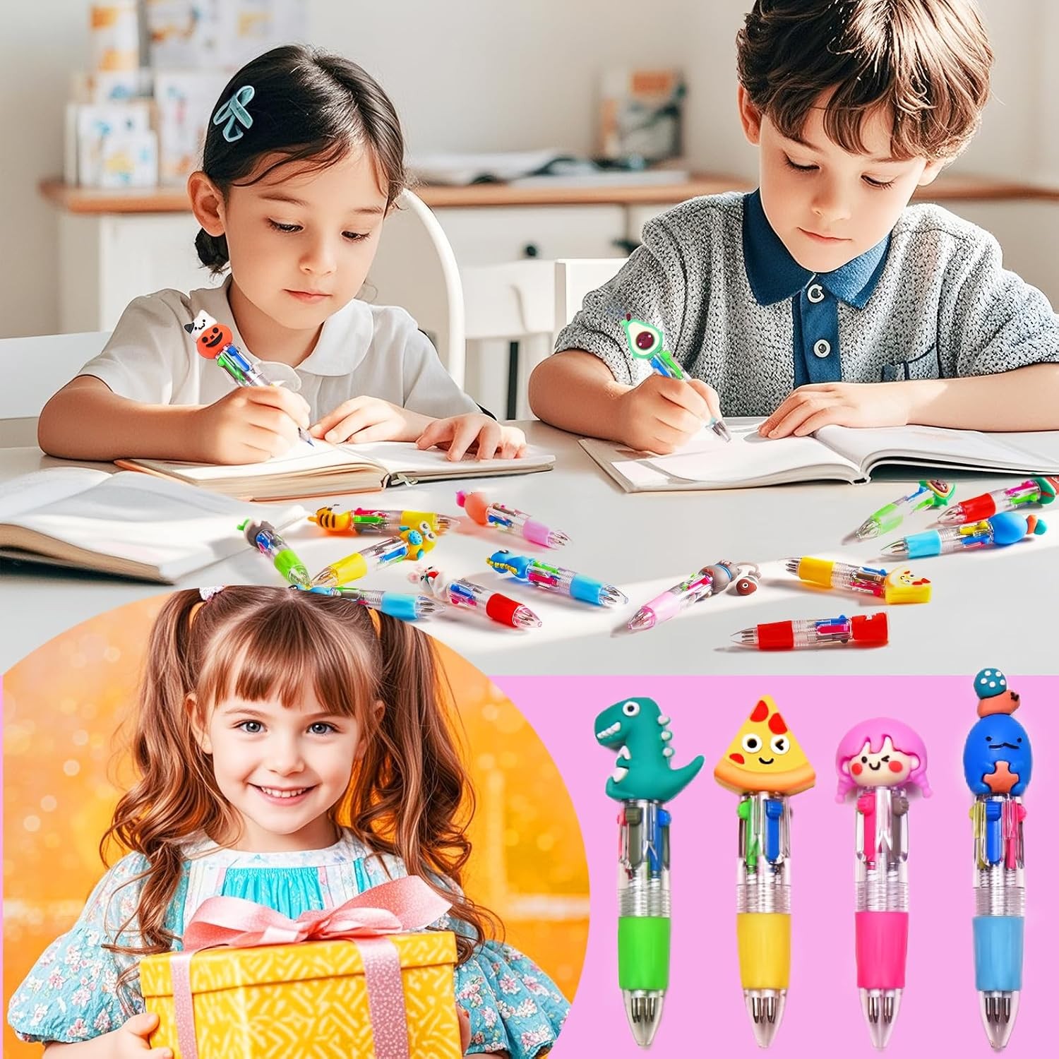 24Pcs Mini Multicolor Pens in One 4-in-1, Cute Pens Bulk for Party Favors and