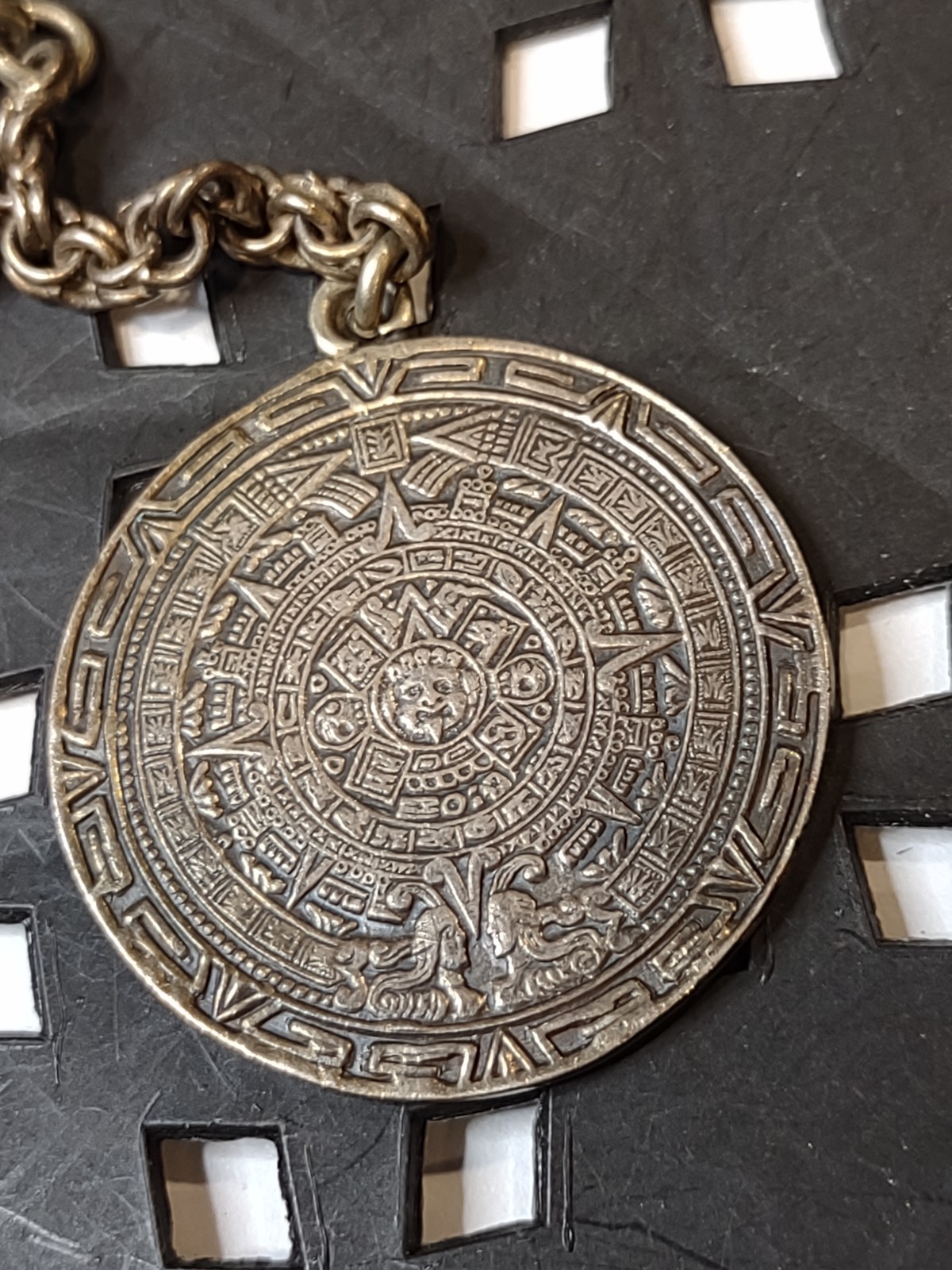 925 Vintage Mexico Mayan Calendar Keychain / Keyring