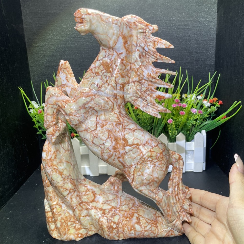 6.8LB 10.4″ Natural Red Net Stone Horse Crystal Quartz Statue Decor Energy