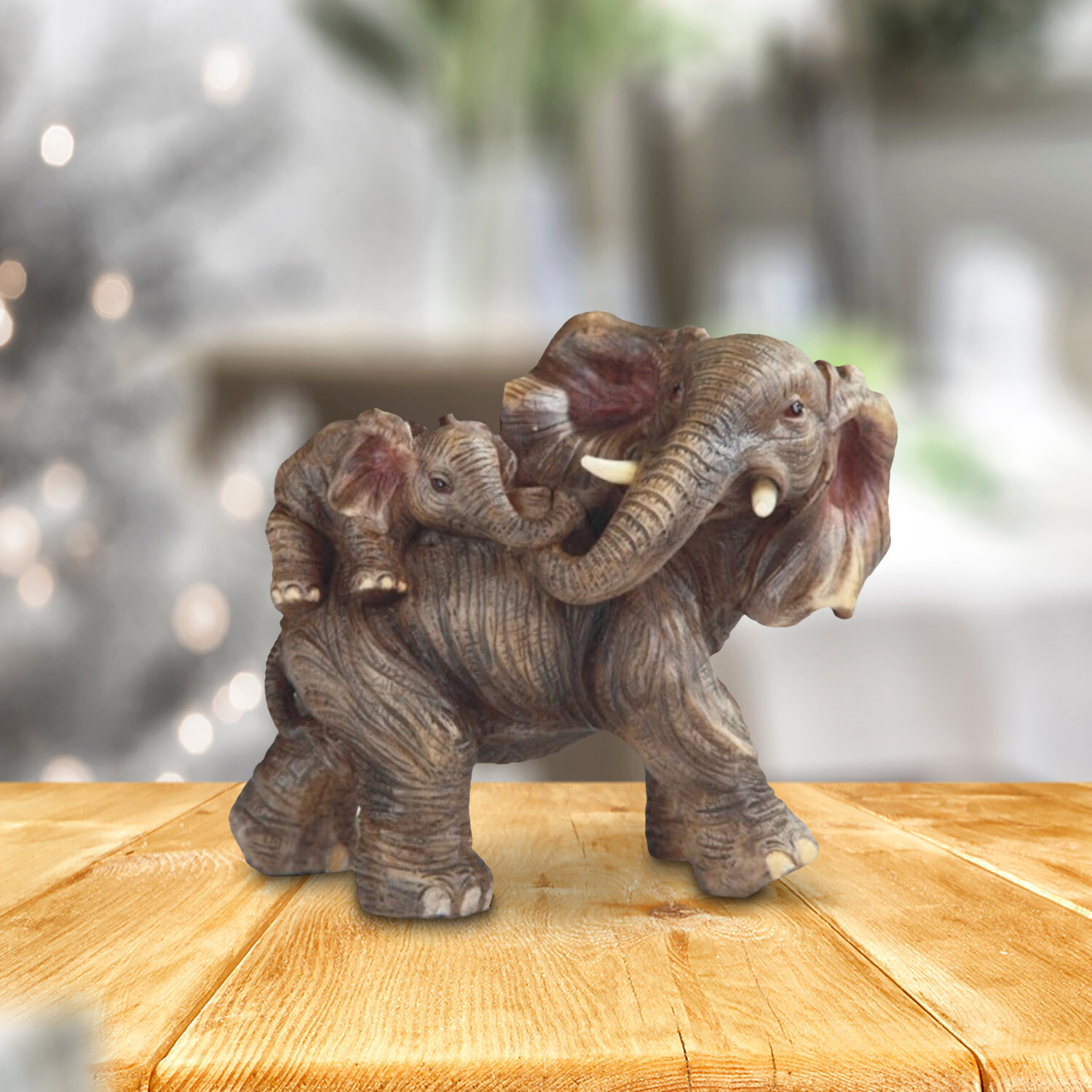 5.75″W Realistic Lifelike Elephant Playing with Cub Figurine Room Decor