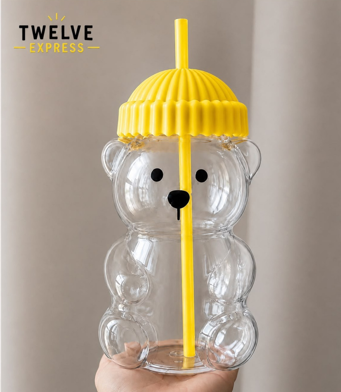 Bearista Yellow Bear Glass Tumbler Cold Cup with Straw 20oz 591ml