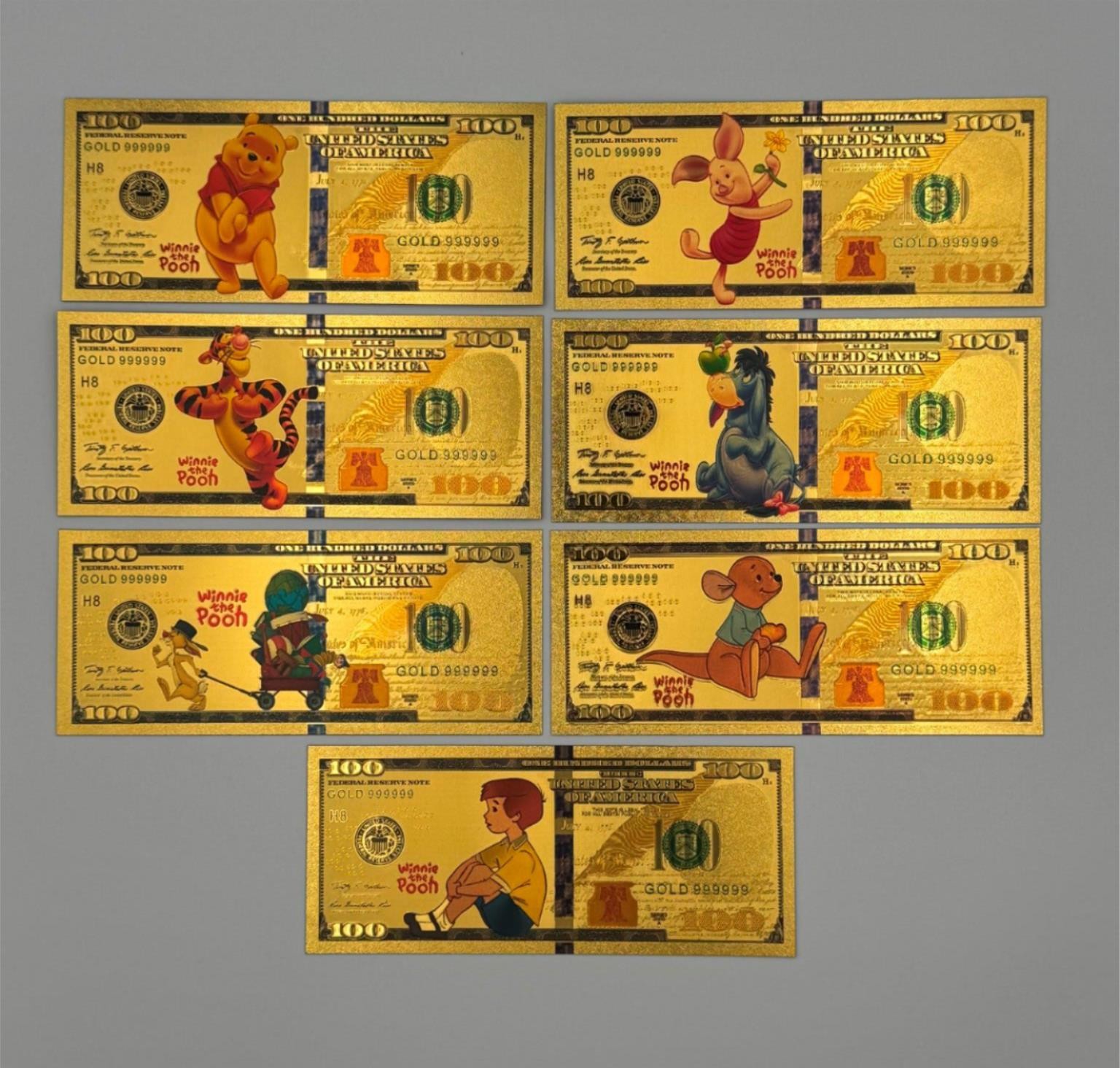 24k Gold Foil Winnie The Pooh Banknote Set Collectible