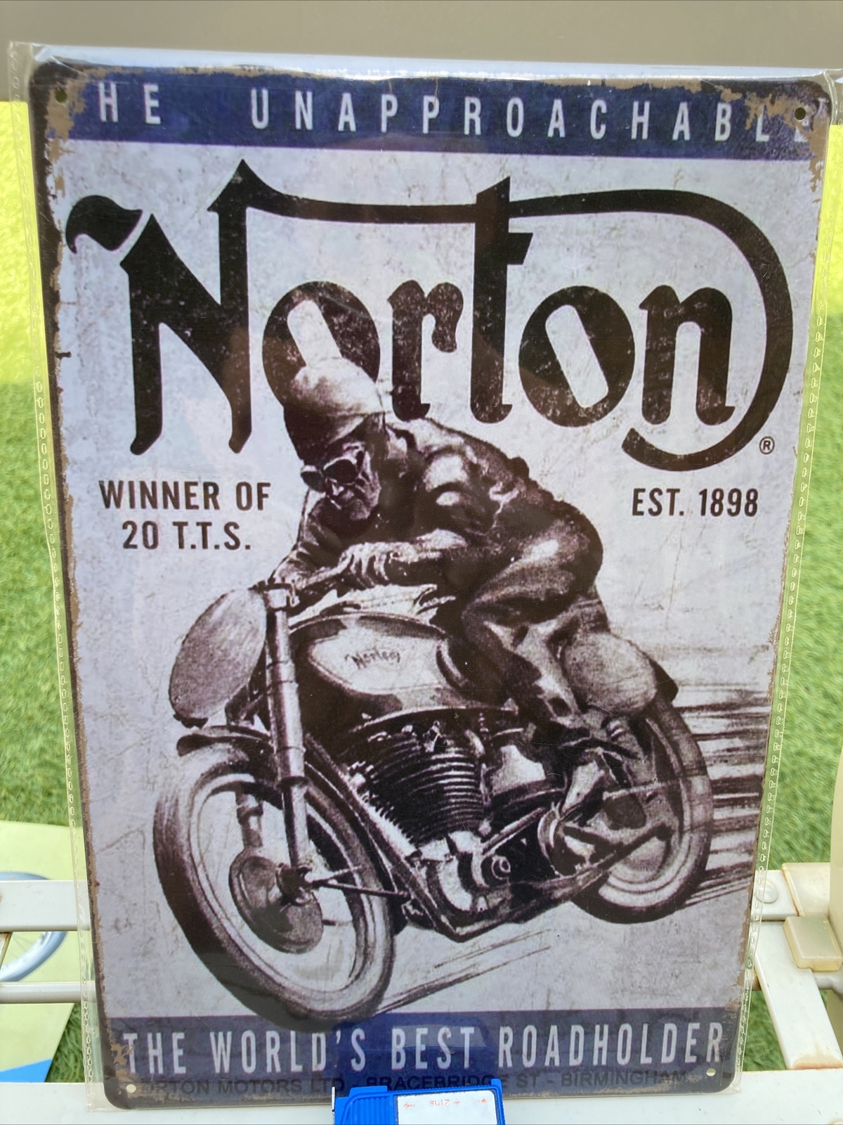 Norton Motorcycle Tinplate Decorative Garage Sign Measuring 8 x 12 Inches