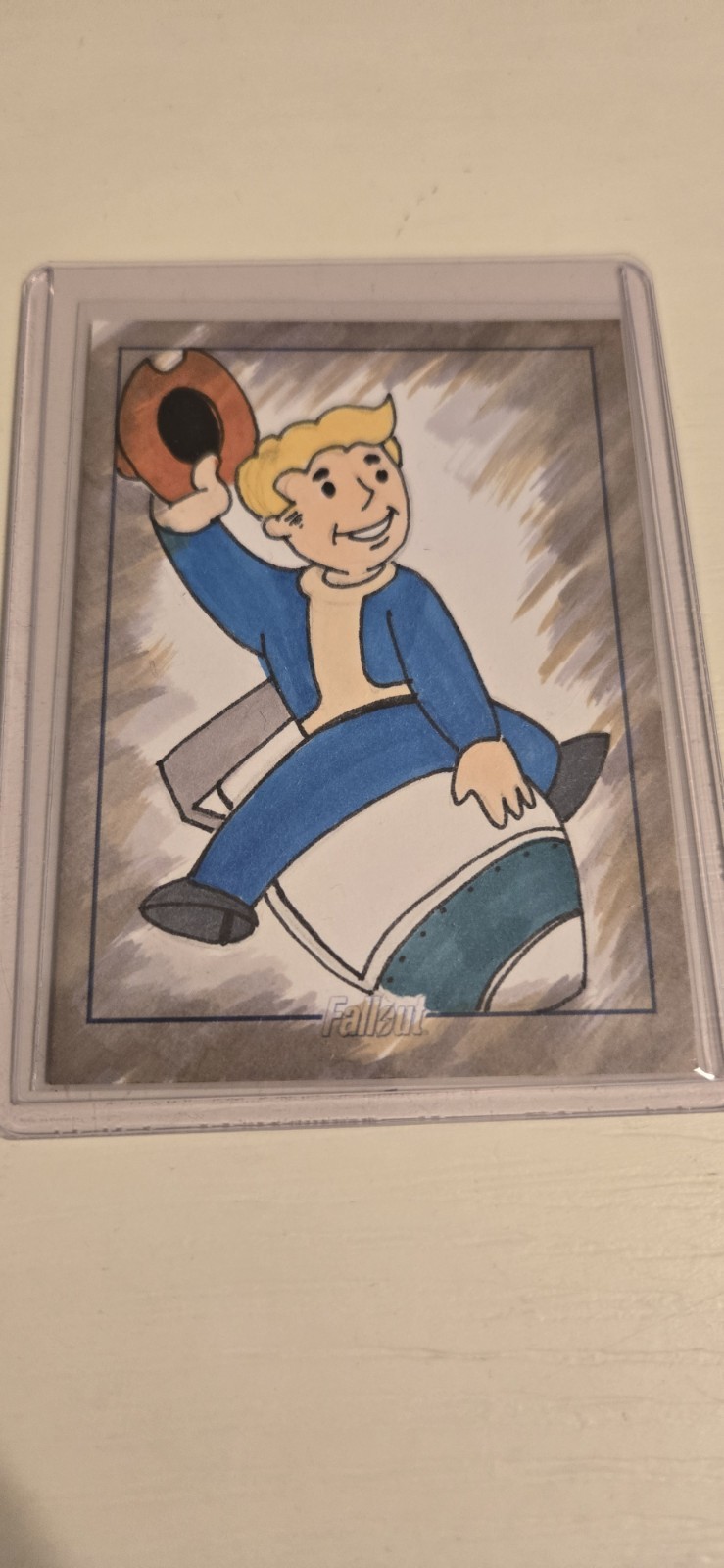 FALLOUT DYNAMITE RARE Art Sketch Card PIP VAULT BOY RIDING NUKE AUTHENTIC 1/1