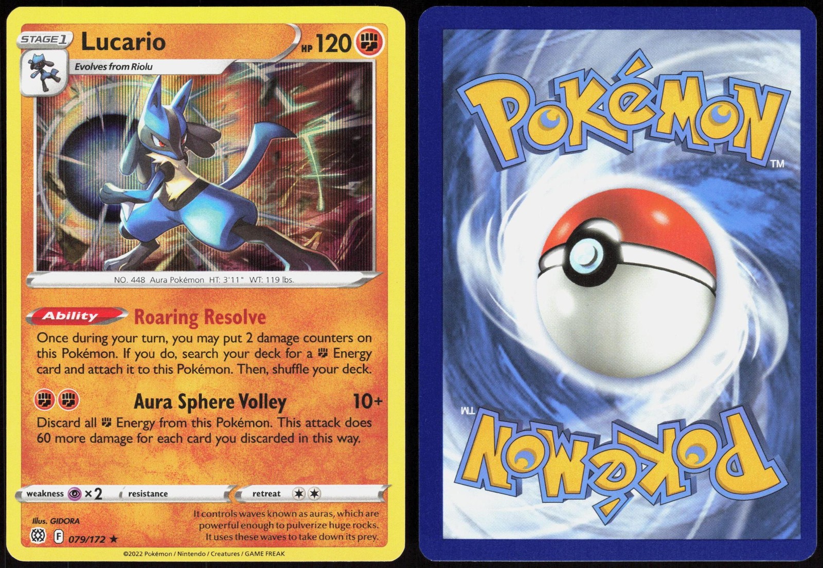 Lucario 079/172 Holo Brilliant Stars Rare GIDORA Lightly Played