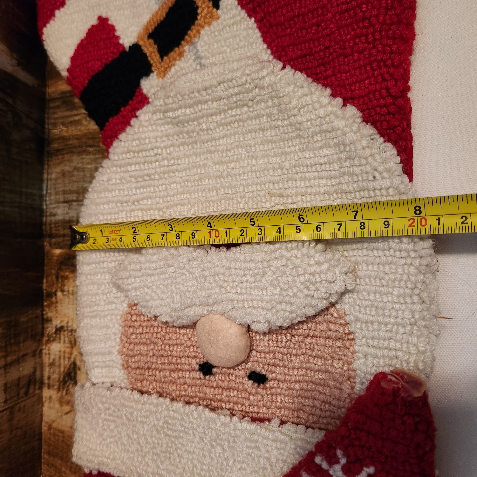 Christmas Stocking Hooked Loop Rug Yarn Latch Knot Santa Hat Velvet Back 18″