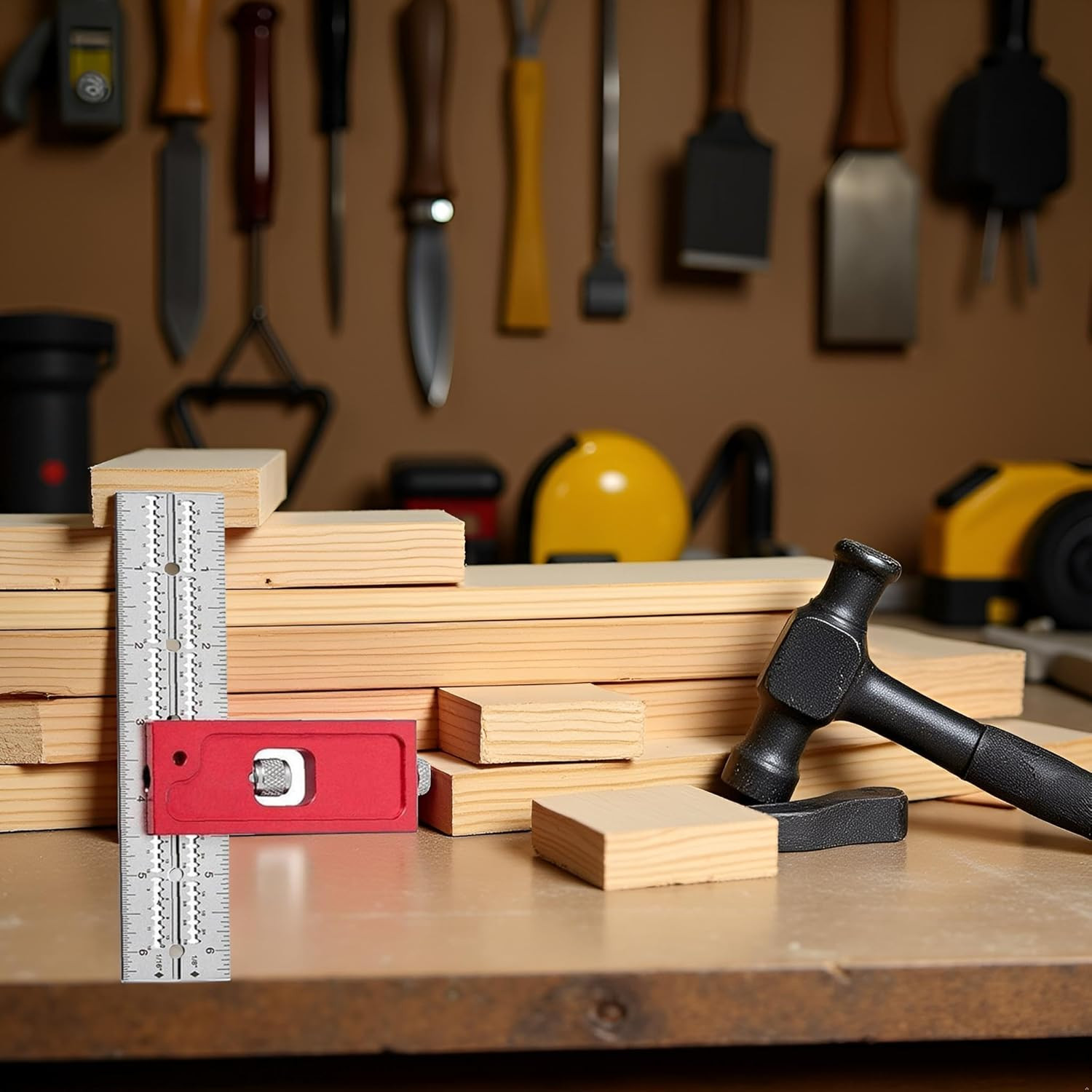 Red Combination Square Set Woodworking Joinery Measuring Ruler Carpenter Tools P