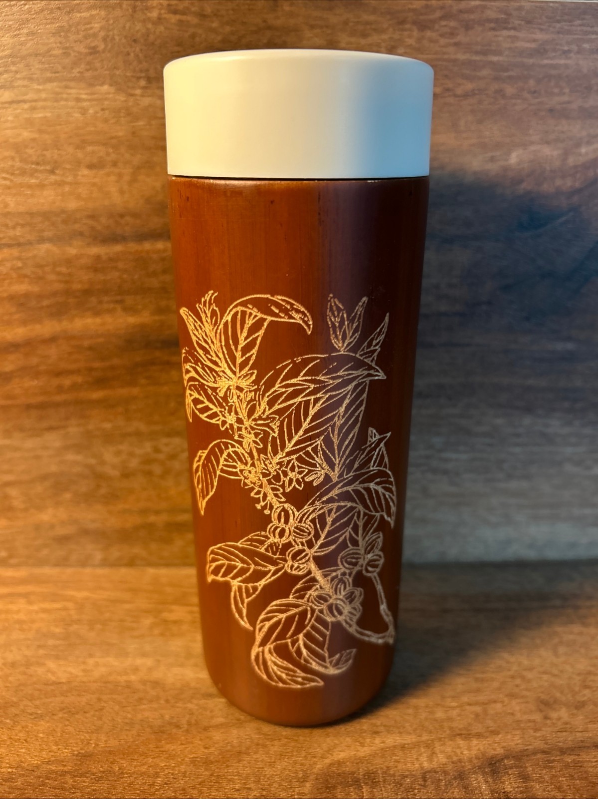 Peet’s Coffee Laser Etched Wood Look Insulated Travel Mug – Rare/Collectible