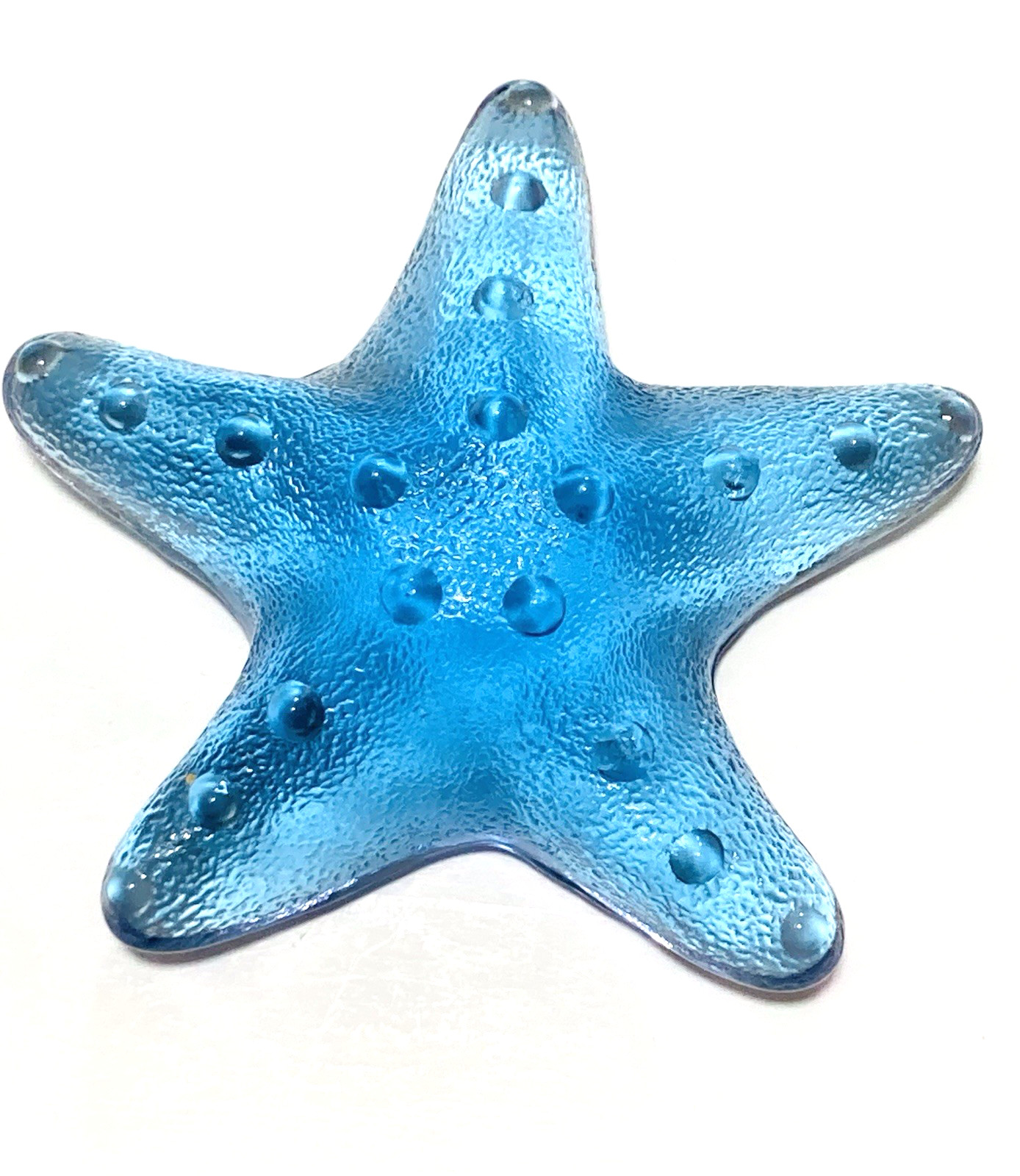 LG Blue Glass 7in Starfiish Home DecorPaperweight Pebble Frt Finish/Back Smooth