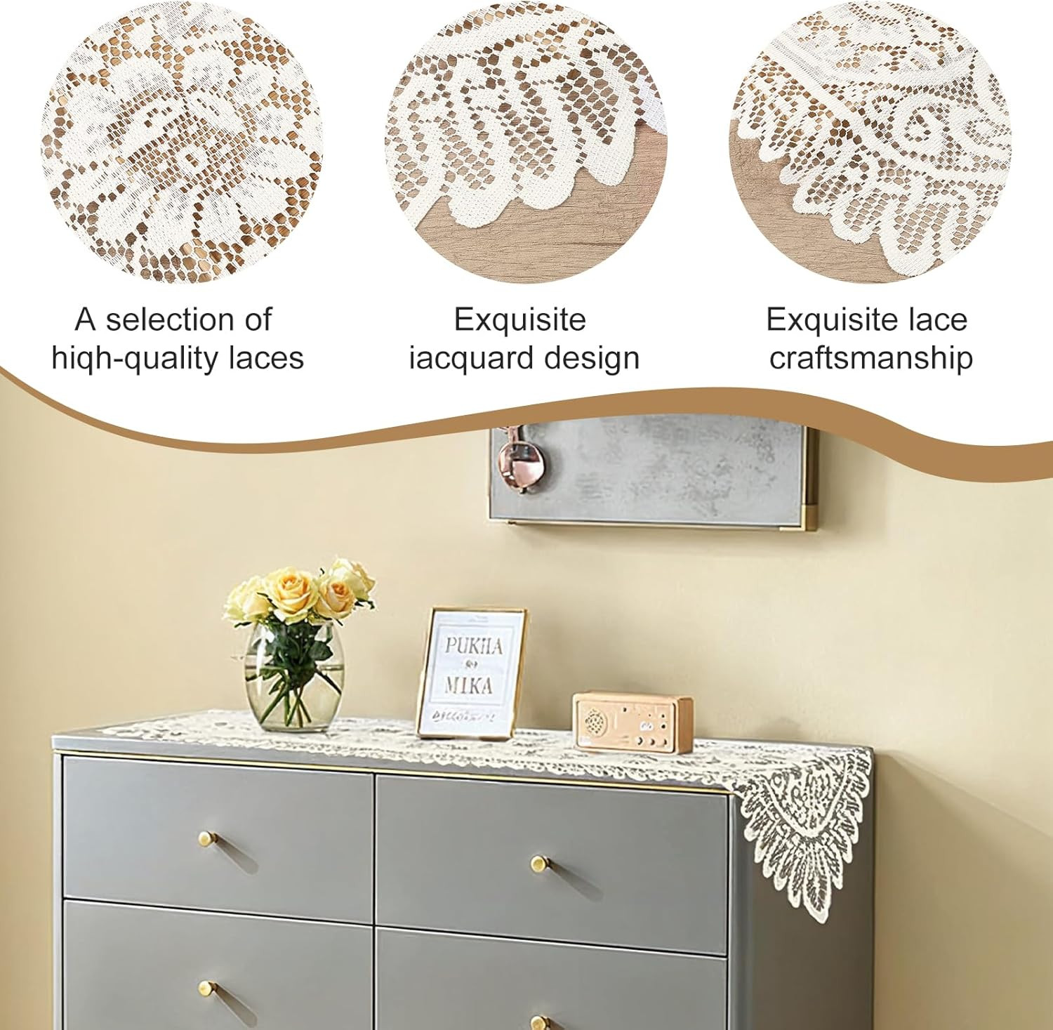 Lace Crochet Rectangular Table Runner, 2pcs Boho Doilies 45*13.38 Table Dresser