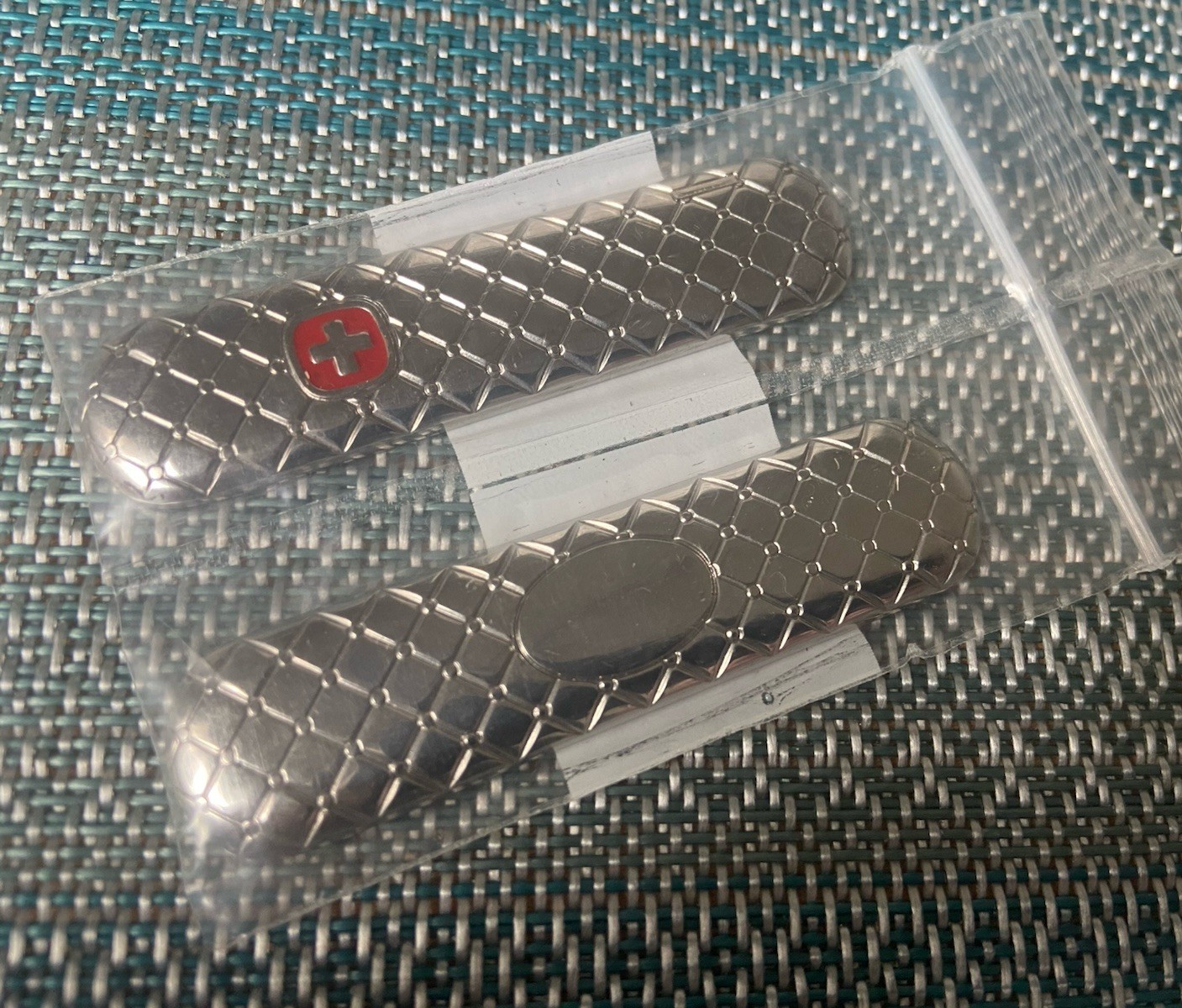 Victorinox Stainless Steel Scales 58mm with Name Plate and Red Swiss Logo New