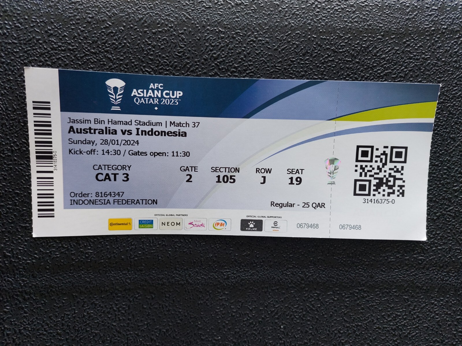 Used Ticket AFC Asian Cup 2023/24 #37 Australia Australien Indonesien Indonesia