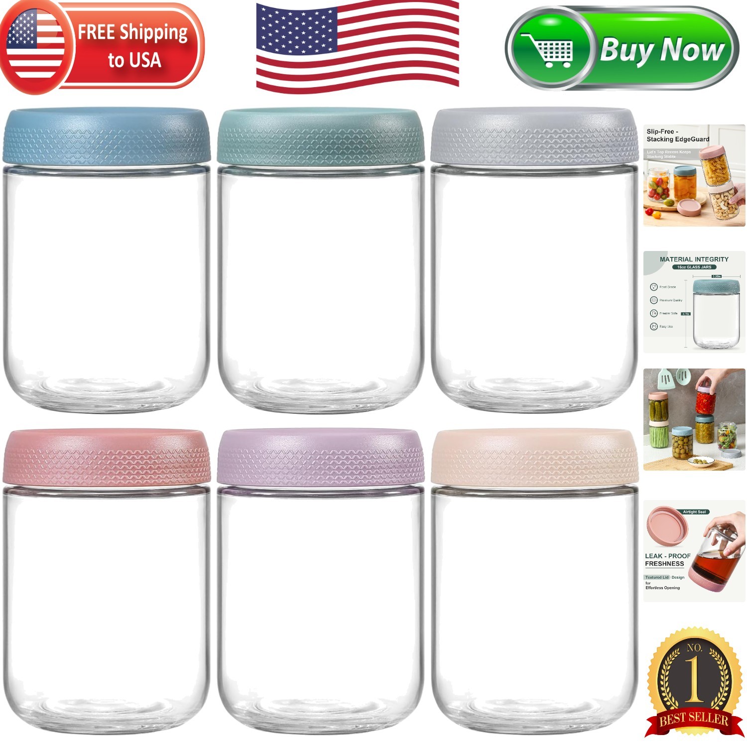 Multicolor Stackable 16 oz Glass Containers – BPA-Free Freshness Guaranteed