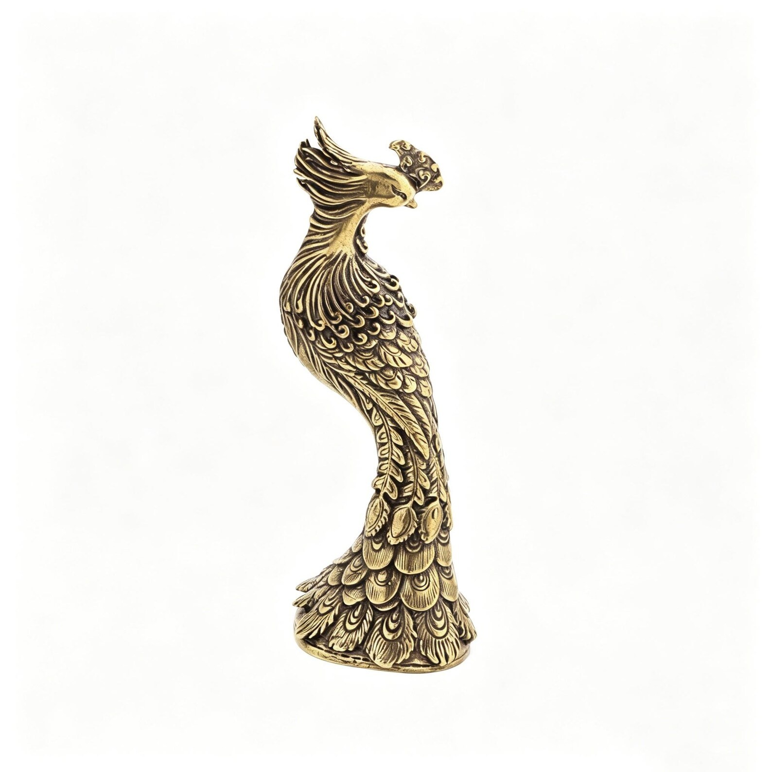 Solid Brass Phoenix Figurine, Collectible Mythical Bird Statue, Feng Shui Decor