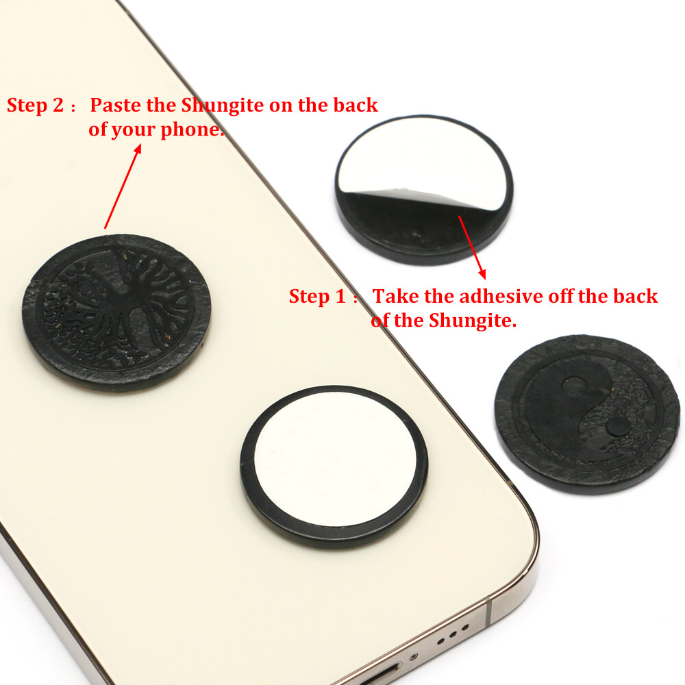 1X Shungite – EMF Protection Stone For Phone – Engraved Round Sticker 1.2 inches