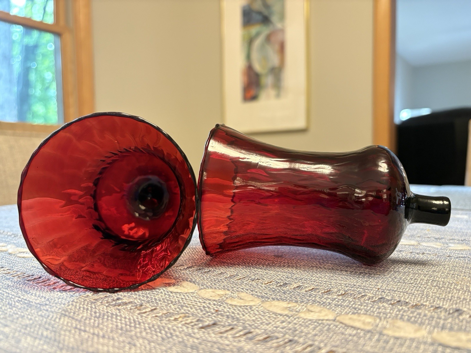 Homco Dark Ruby Red Scalloped Candle Peg Votive Holders Set Of 2 Vintage 5.25”