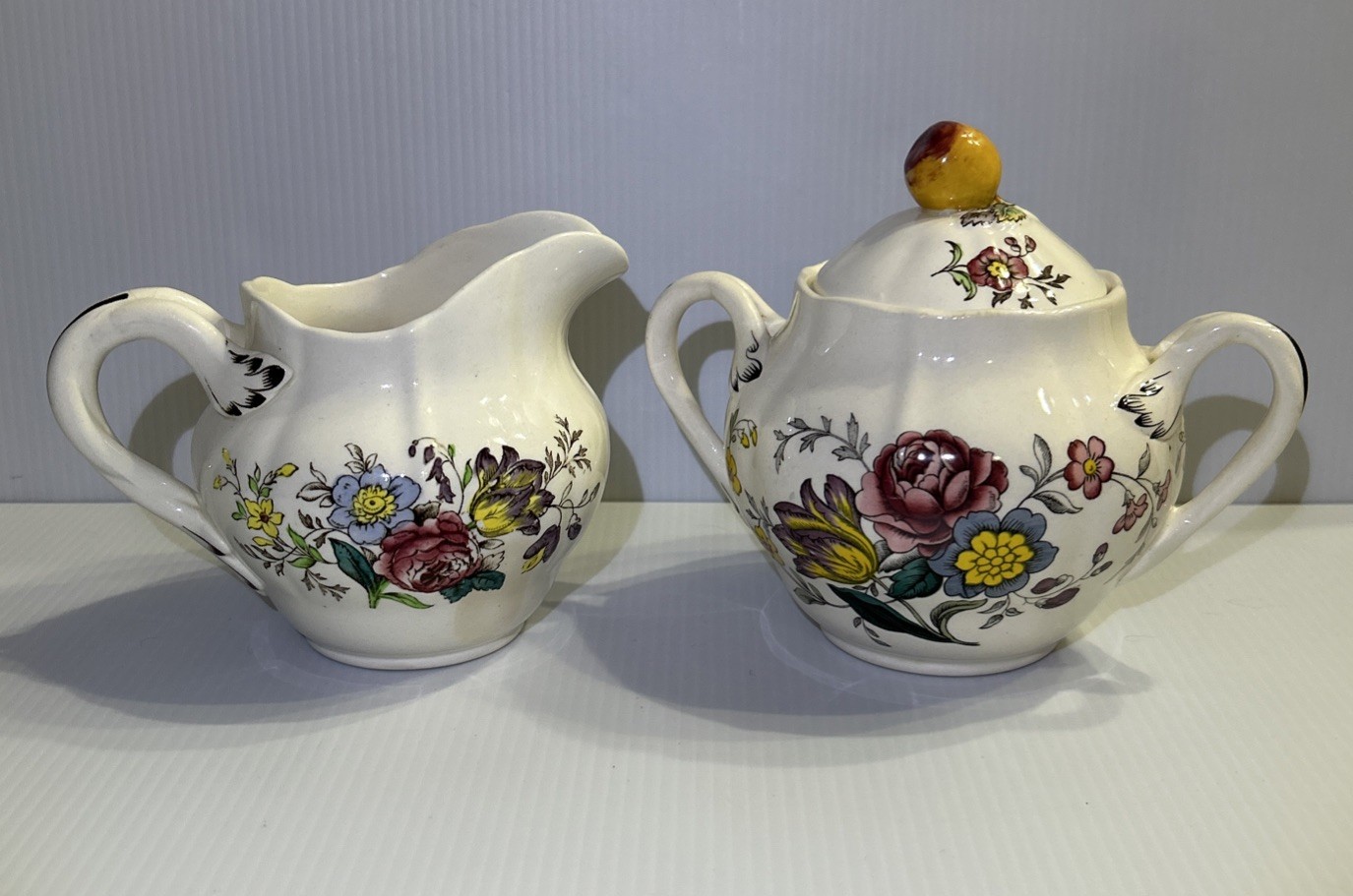 Vintage Copeland Spode Gainsborough Cream & Sugar Set Floral