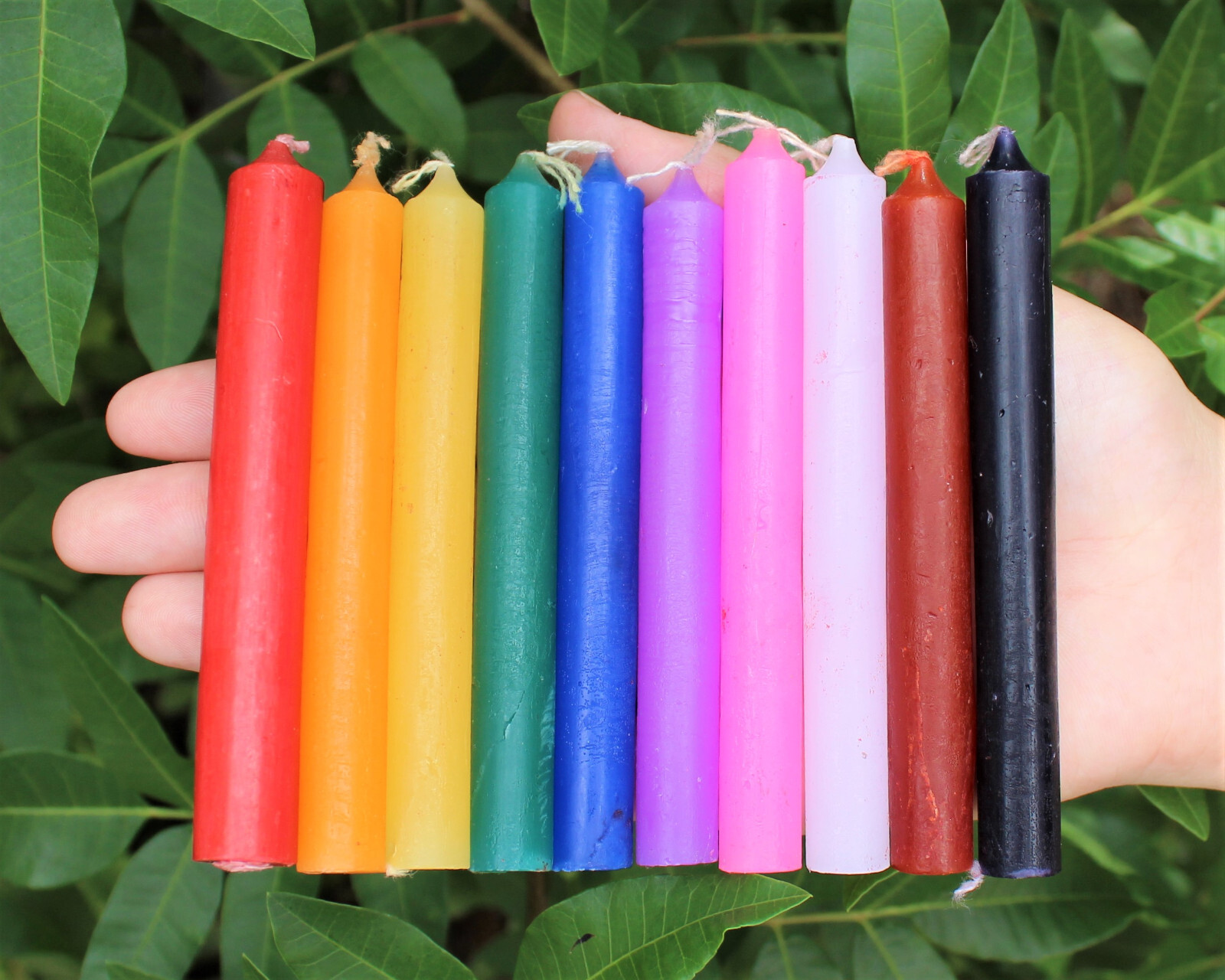 SET OF 20 MIXED COLOR / ASSORTED SPELL / CHIME CANDLES, 4″ x 1/2″ 10 Colors