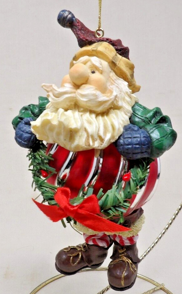 Large Colorful 7″ Tall Resin Santa Christmas Tree Ornament w/Movable Feet