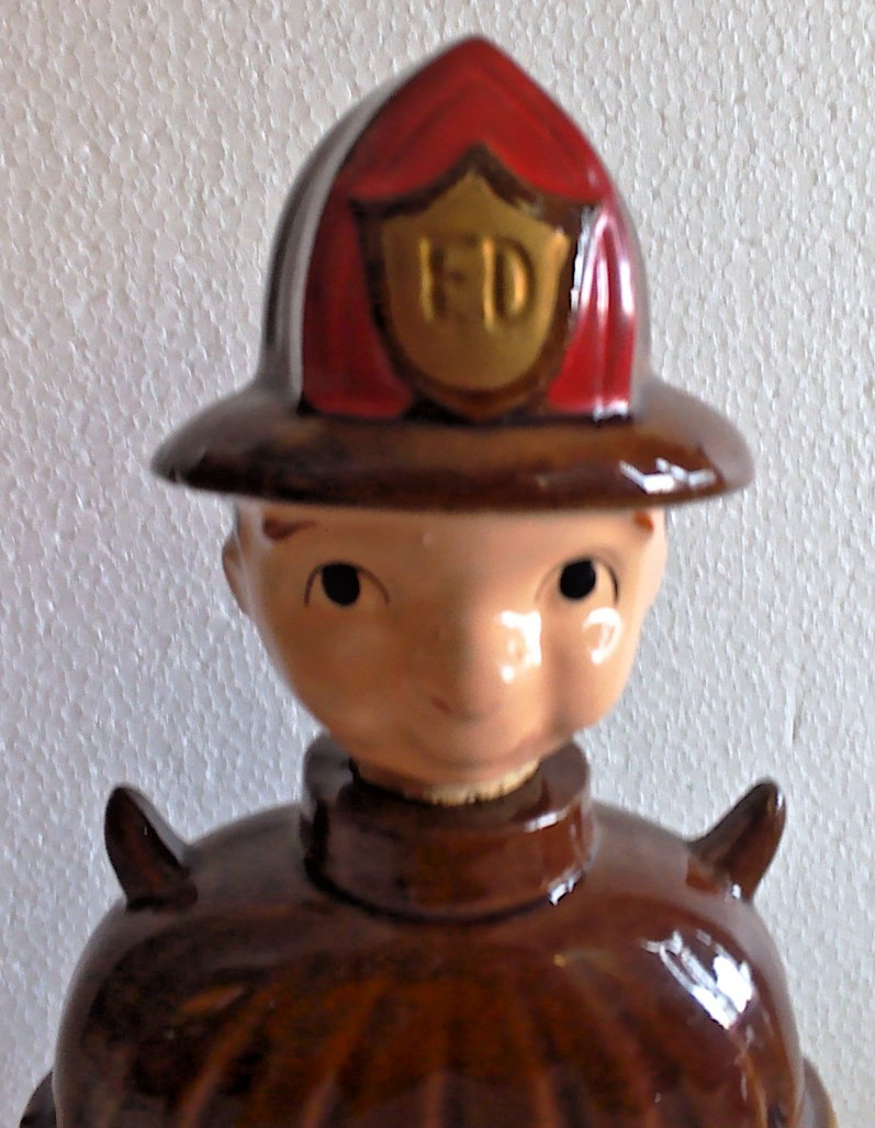 Ceramic Fireman Fire Hydrant Decanter Jug, “Put Out The Fire”, 9 Inches Tall