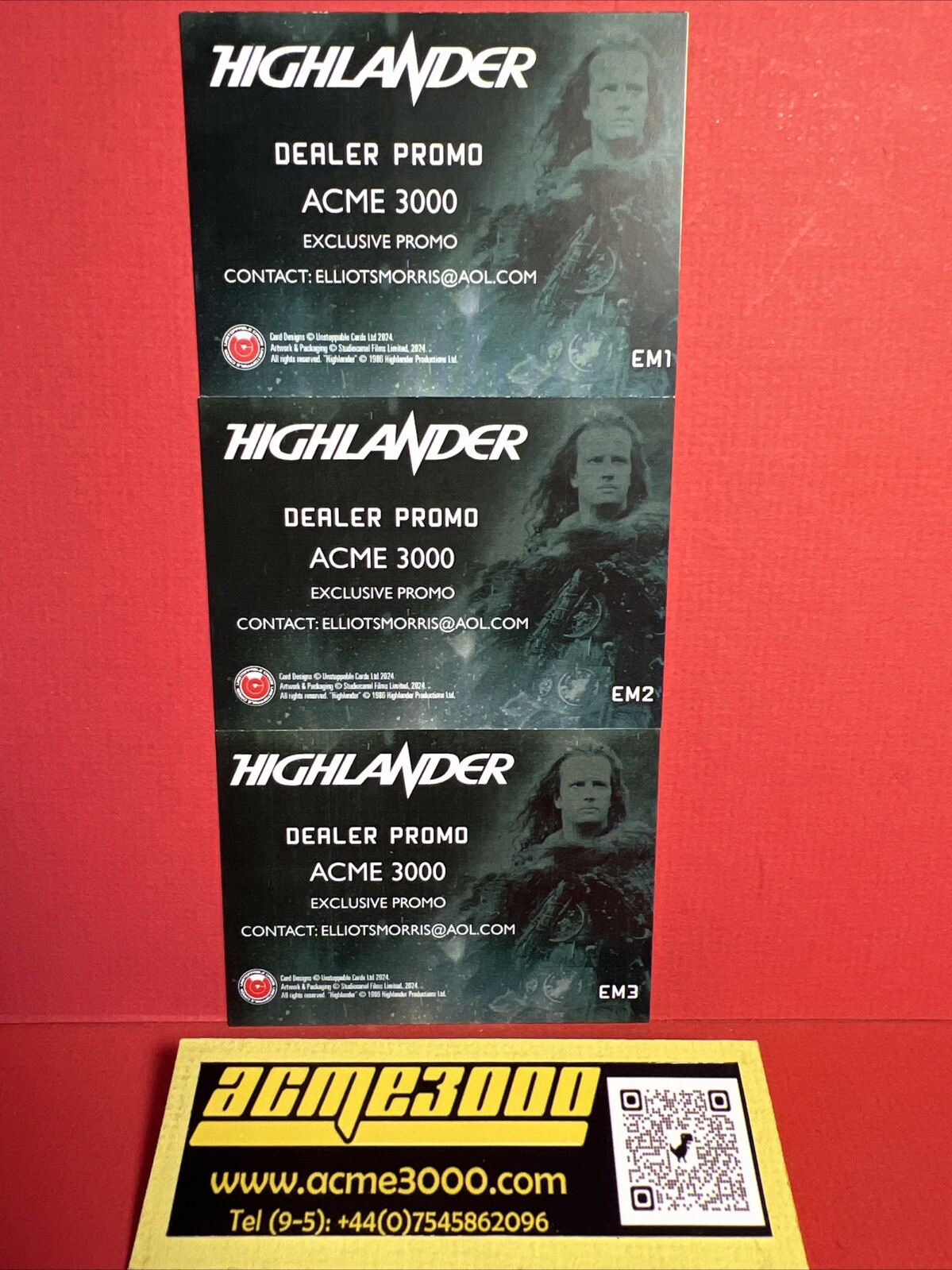 Unstoppable Cards HIGHLANDER EXPANSION Acme3000 Dealer Promo Card Set EM1-EM3
