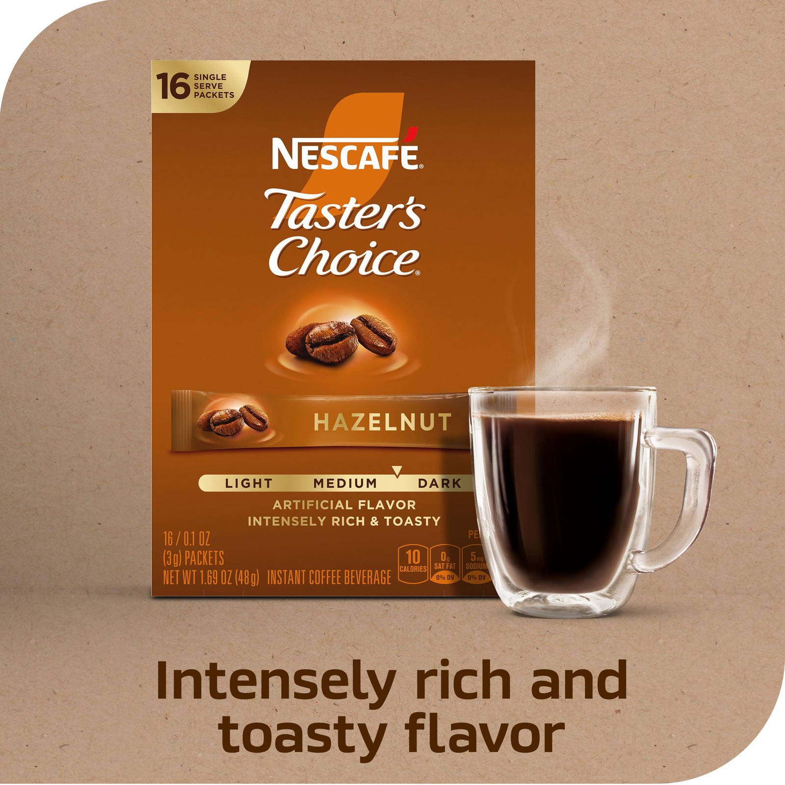 NESCAFÉ Taster’s Choice, Instant Coffee Packets, 16 Count (Pack of 8), Black