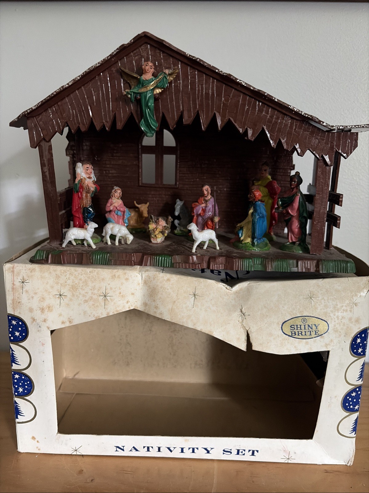 Vintage Shiny Bright Holiday Nativity Set 1960s Hong Kong Original Box