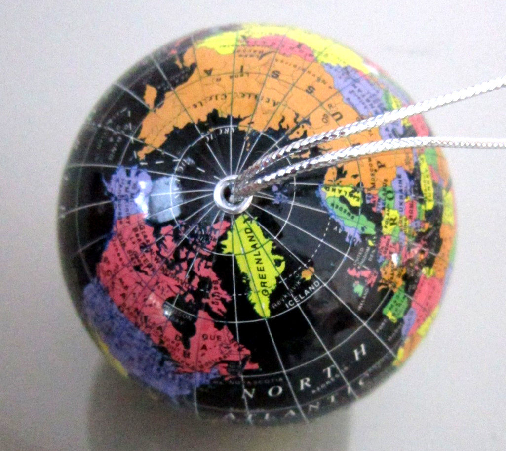 Black Globe World Map America Circle Hanging Holiday Christmas Ornament 3 1/4″