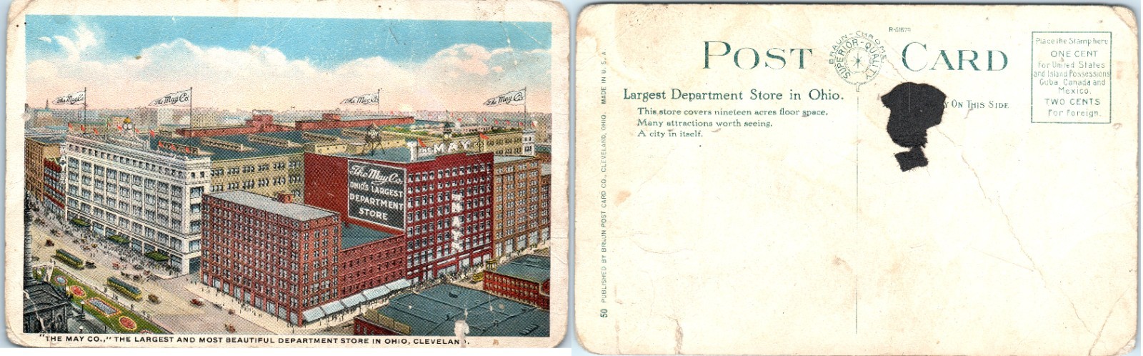 Vintage Postcard 1920s May Company Department Store Cleveland Ohio Building wear