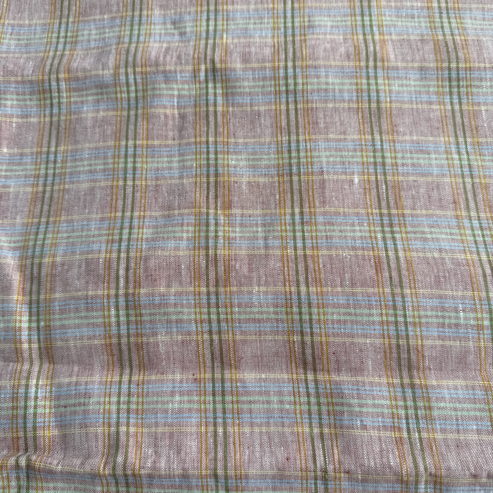 Linen Blend Pink Multicolor Windowpane Plaid Suiting Fabric 2.77 X 1.66 yds
