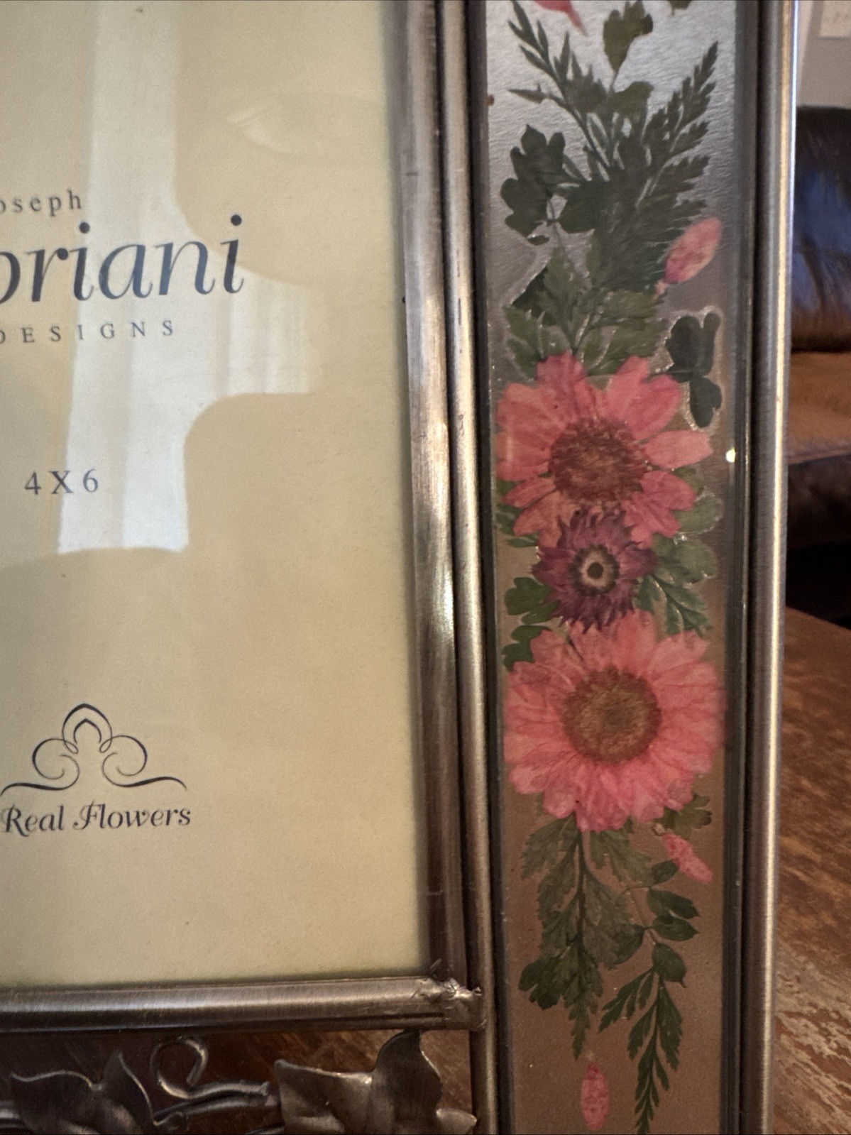 Leaded Glass Photo Frame 9.5″x7.5″ Botanical Pressed Flowers Holds 4×6″